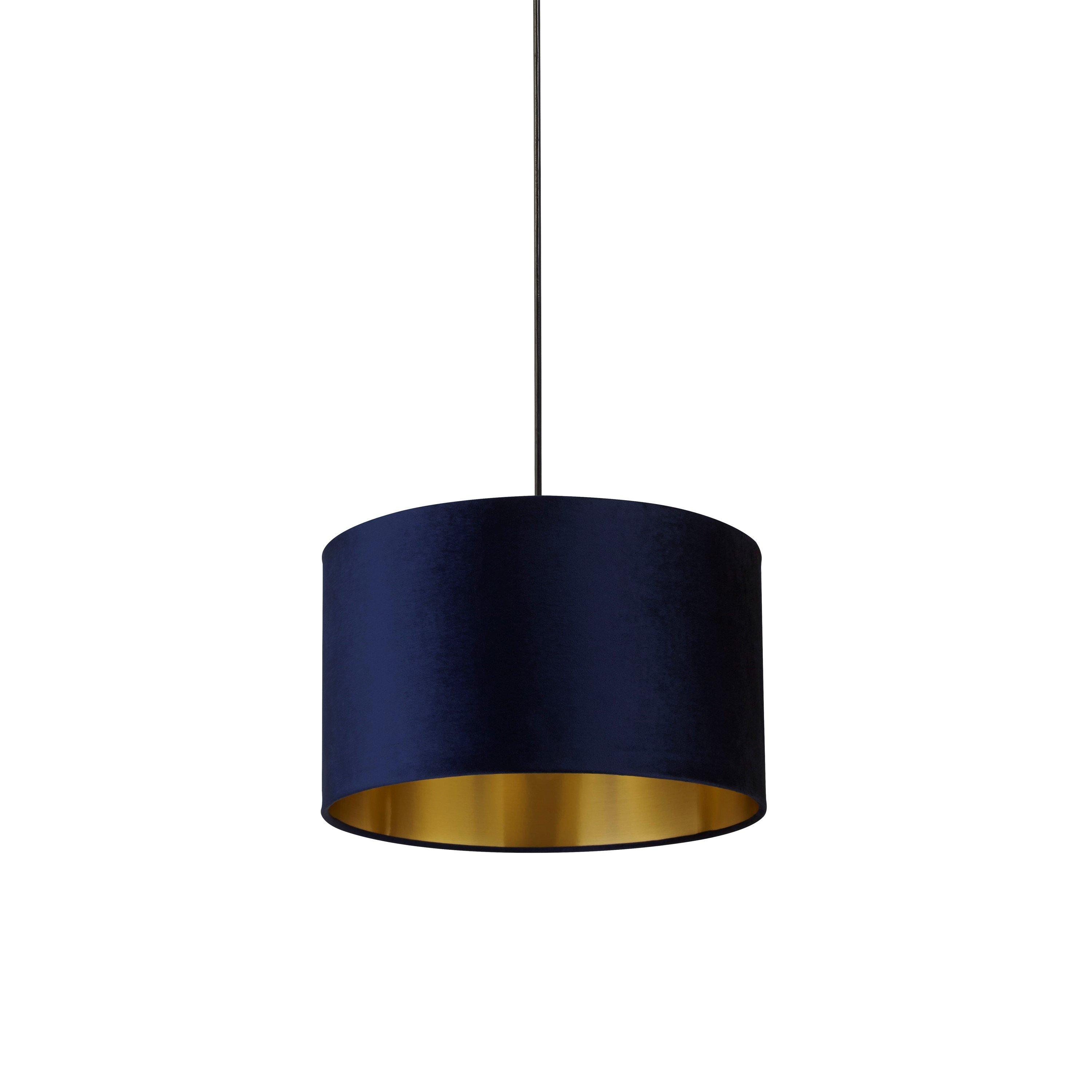 Navy - Lighting Collection - NAVY VELVET DRUM SHADE & GOLD INNER (D40cm) - 3