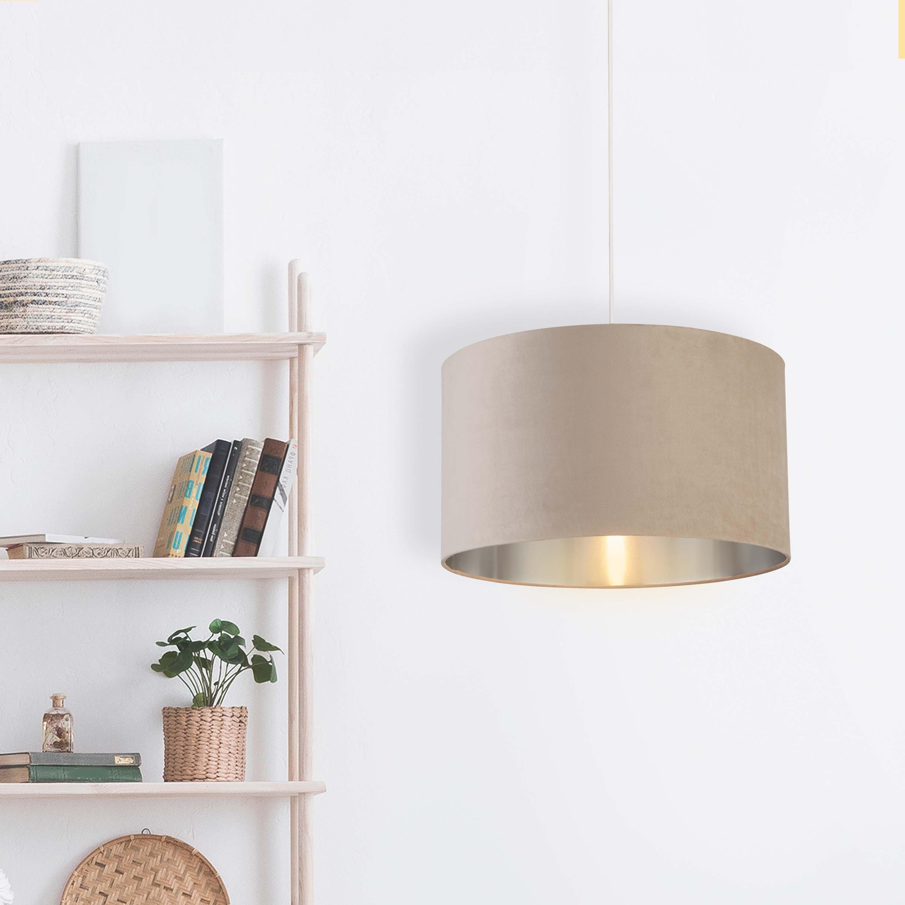 Taupe - Lighting Collection - TAUPE VELVET DRUM SHADE & SILVER INNER (D45CM) - 1