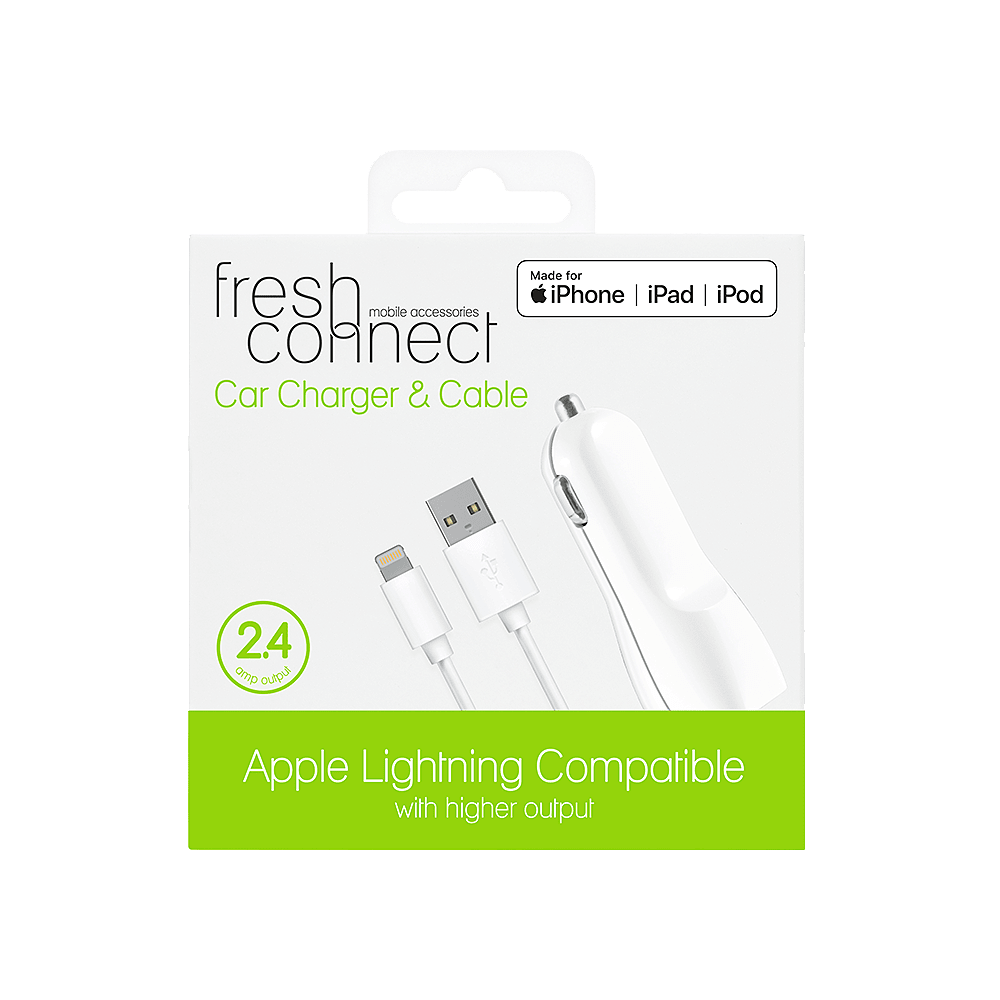 Electronics - Fresh Connect - Lightning Car Charger 2.4Amp White
