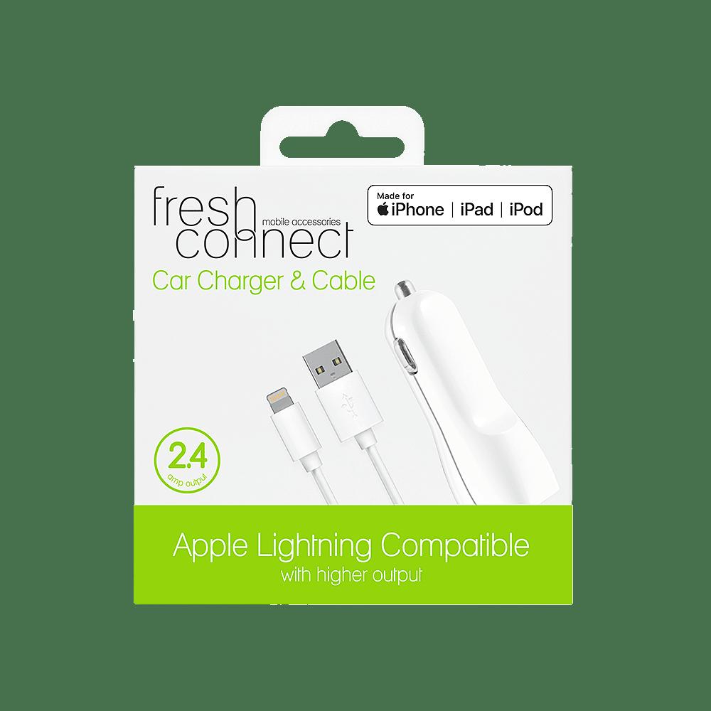 Fresh Connect Lightning Car Charger 2.4Amp White - Electronics