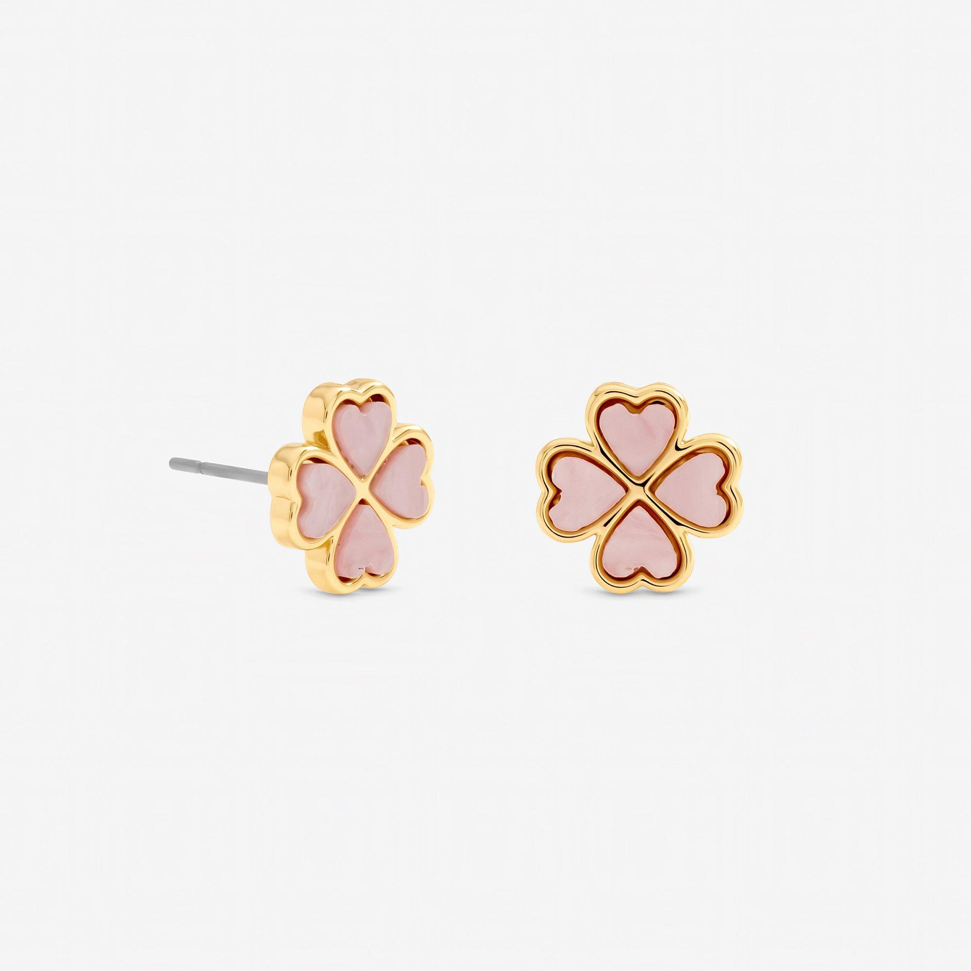 Gold - Jon Richard - Gold Plated and Pink Heart Clover Stud Earrings