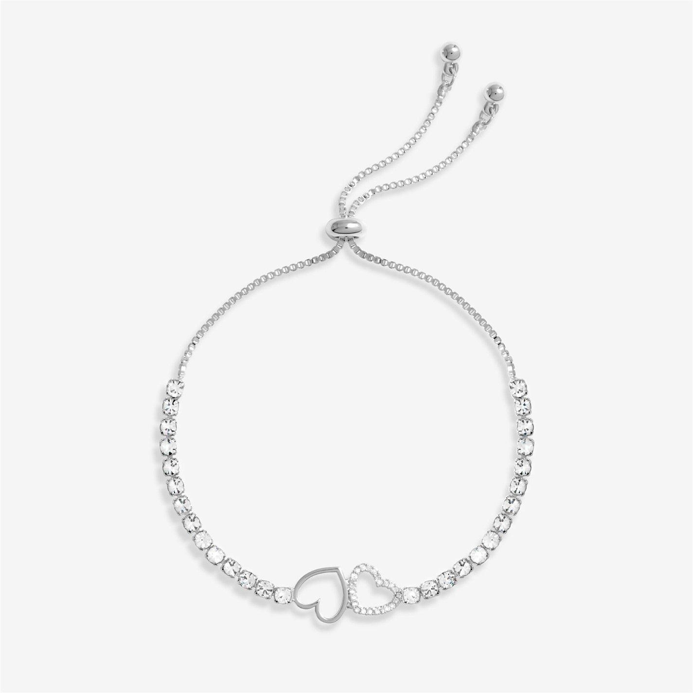 Silver - Jon Richard - Silver Plated Crystal Linked Heart Toggle Bracelet - 1