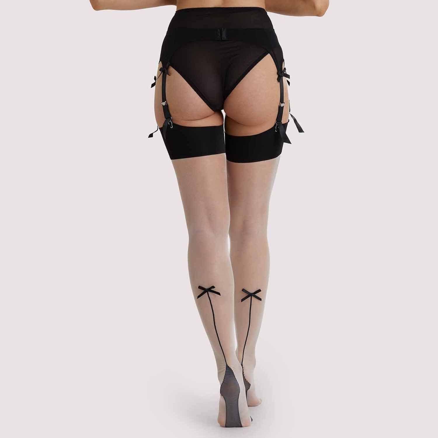 Black - Playful Promises - Bow Back Seam Stockings Creme De Peche - 2