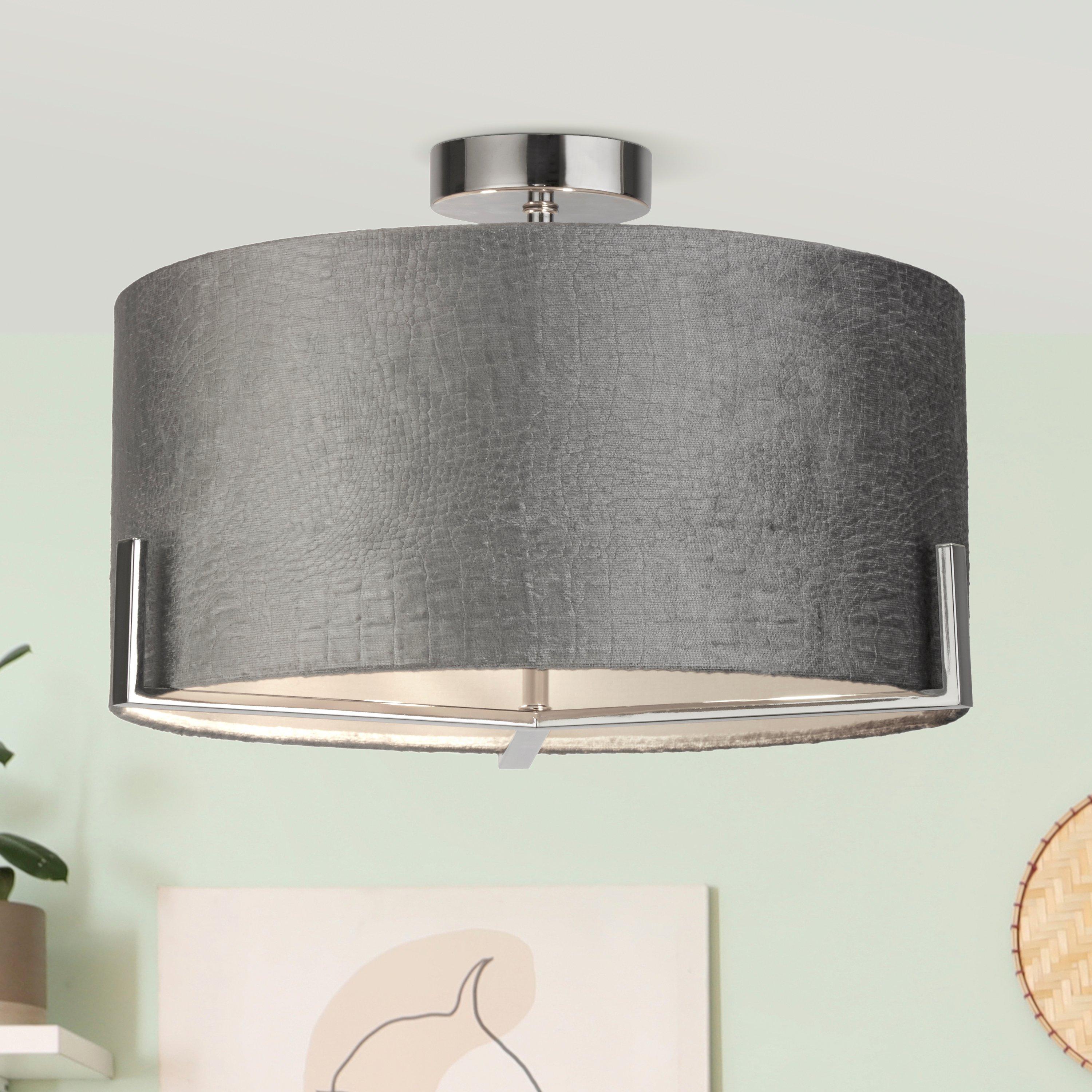 Chrome - Lighting Collection - Grey Velvet Shade Ceiling Flush - 1