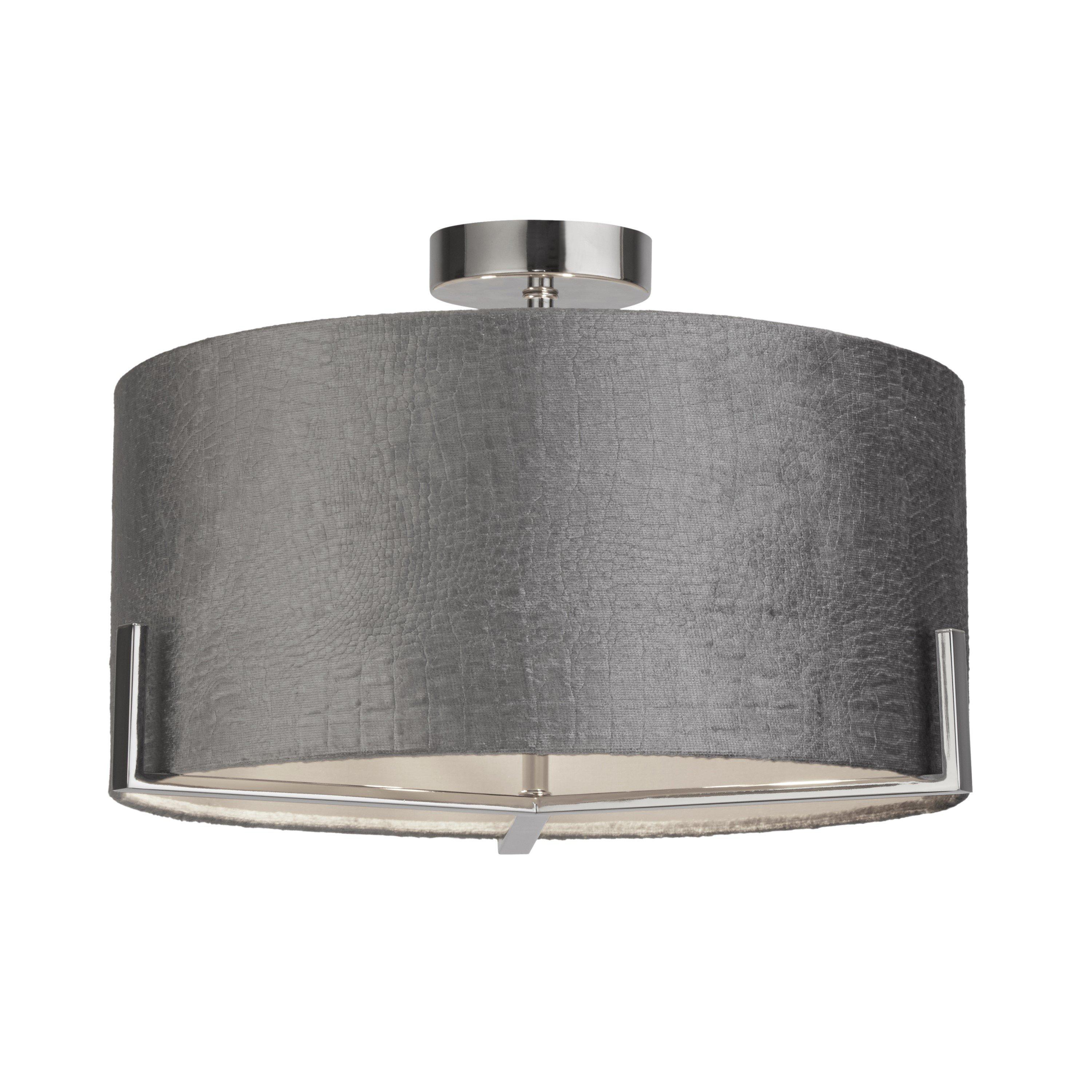 Chrome - Lighting Collection - Grey Velvet Shade Ceiling Flush - 2