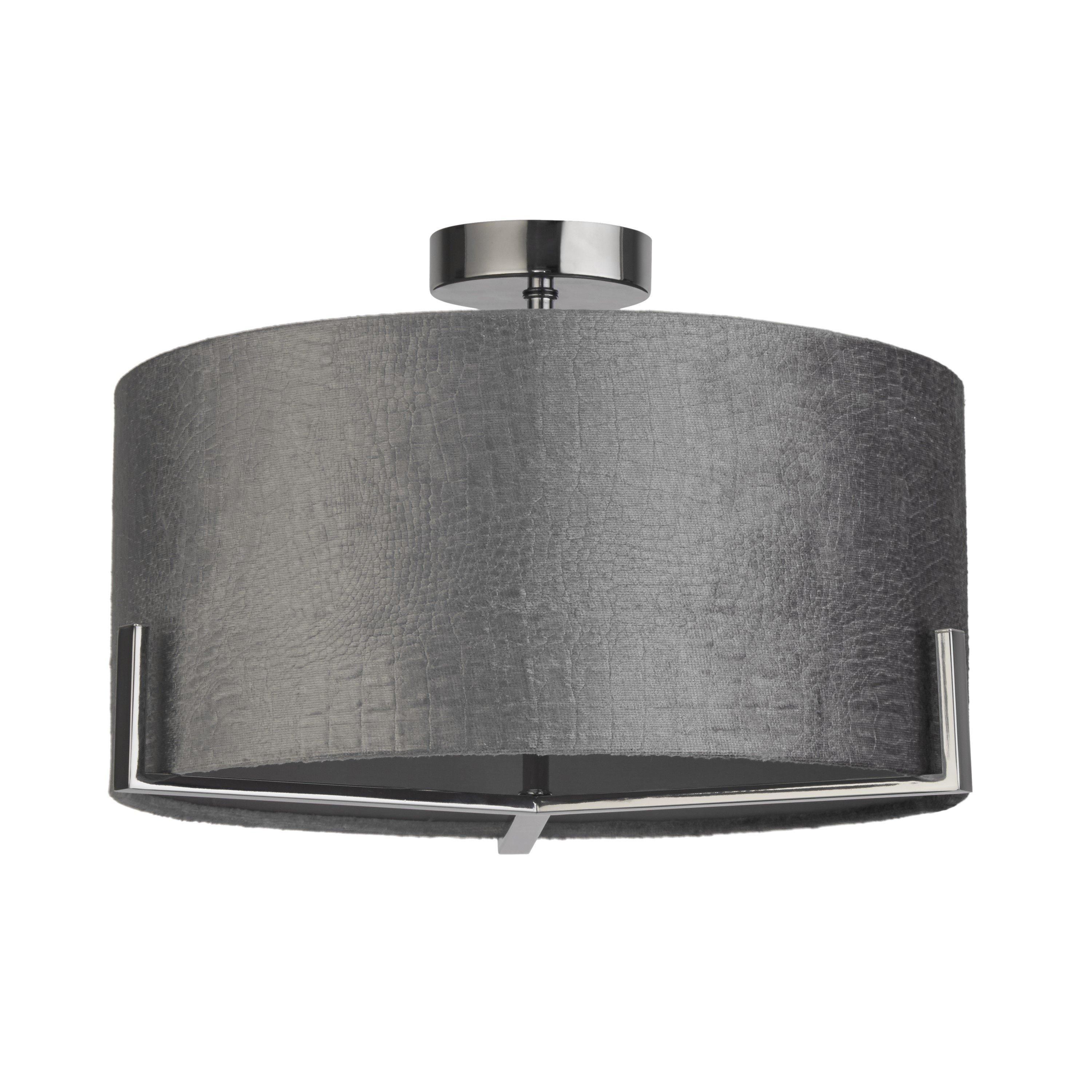 Chrome - Lighting Collection - Grey Velvet Shade Ceiling Flush - 3