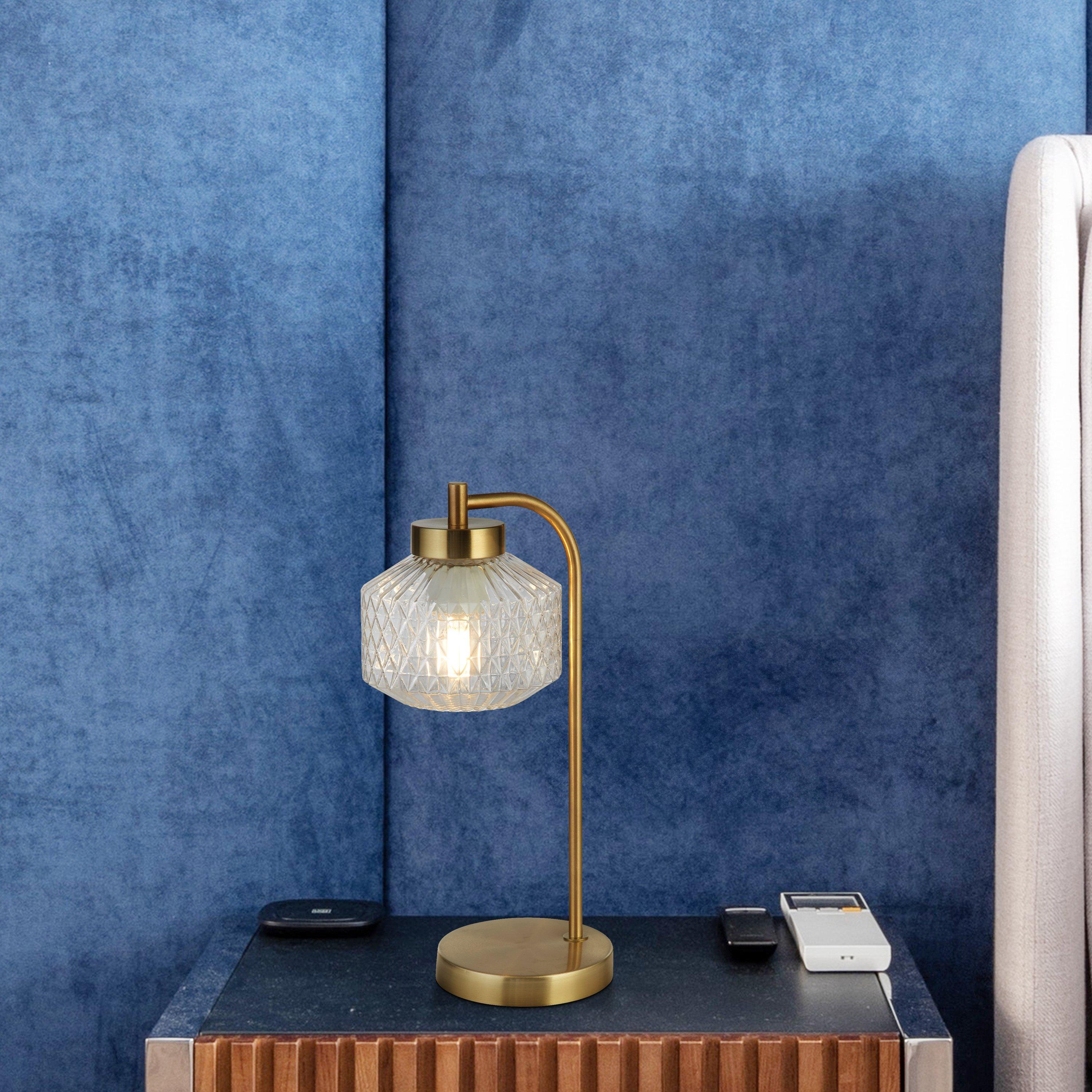 Lighting Collection  And Clear Glass Table Lamp Satin Brass