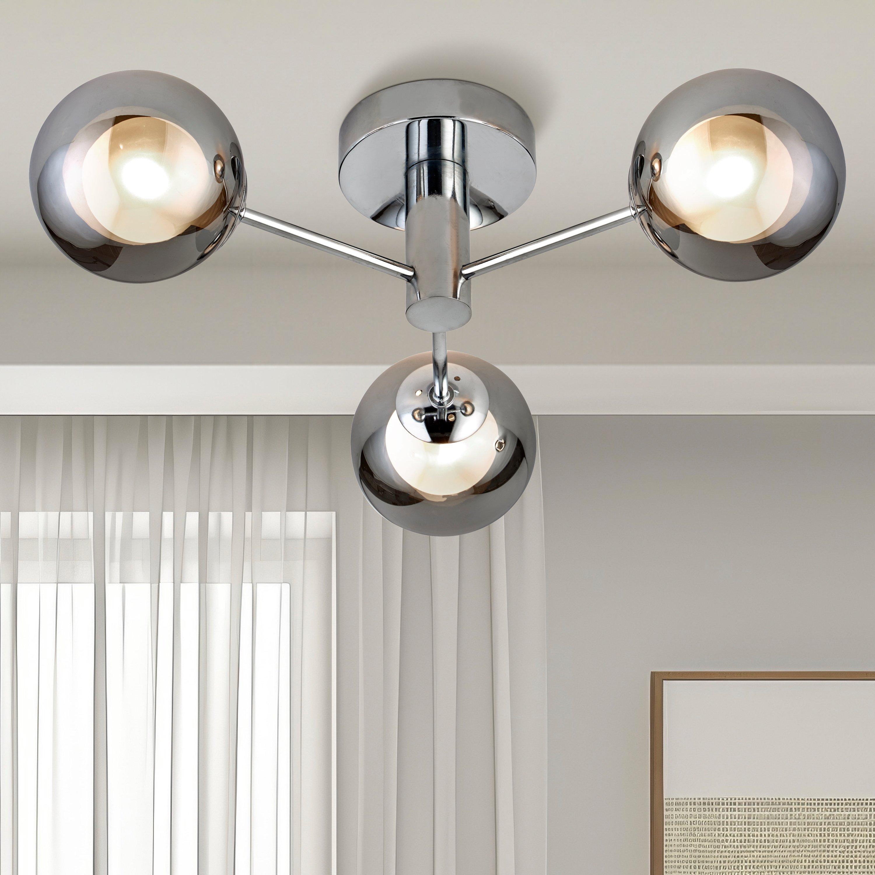 Chrome - Lighting Collection - 3lt Chrome Ceiling With Smokey Glass Shade - 1