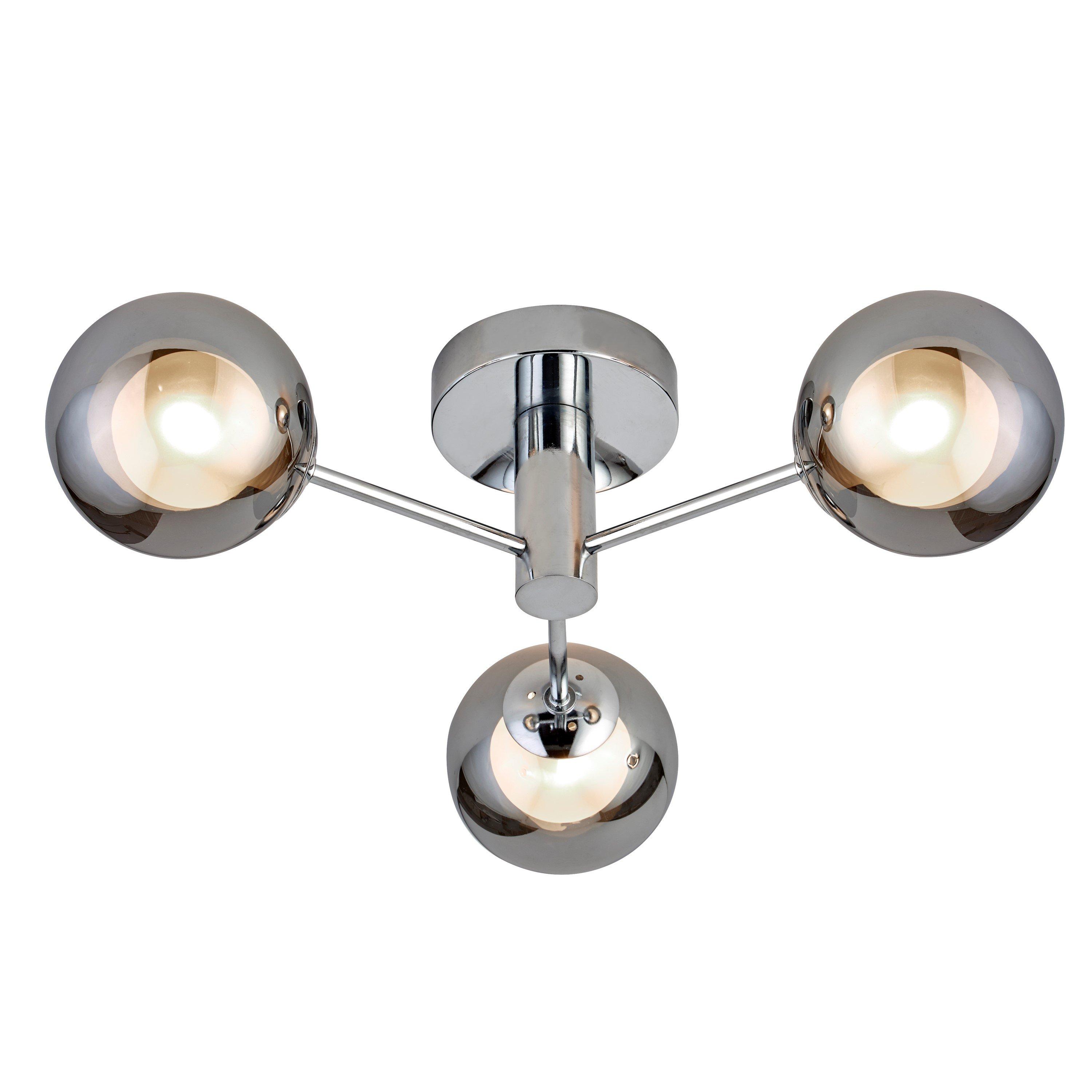 Chrome - Lighting Collection - 3lt Chrome Ceiling With Smokey Glass Shade - 2
