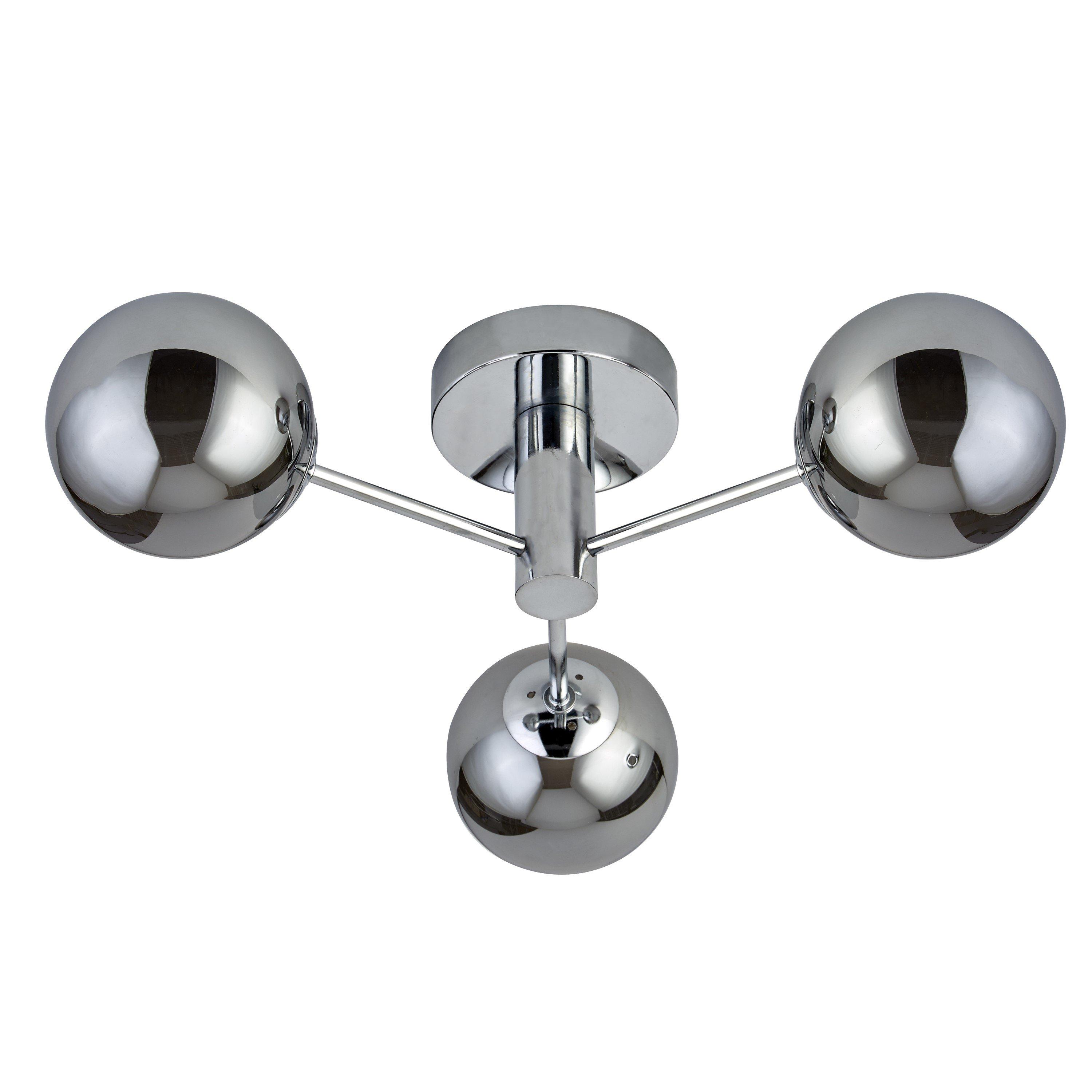 Chrome - Lighting Collection - 3lt Chrome Ceiling With Smokey Glass Shade - 3