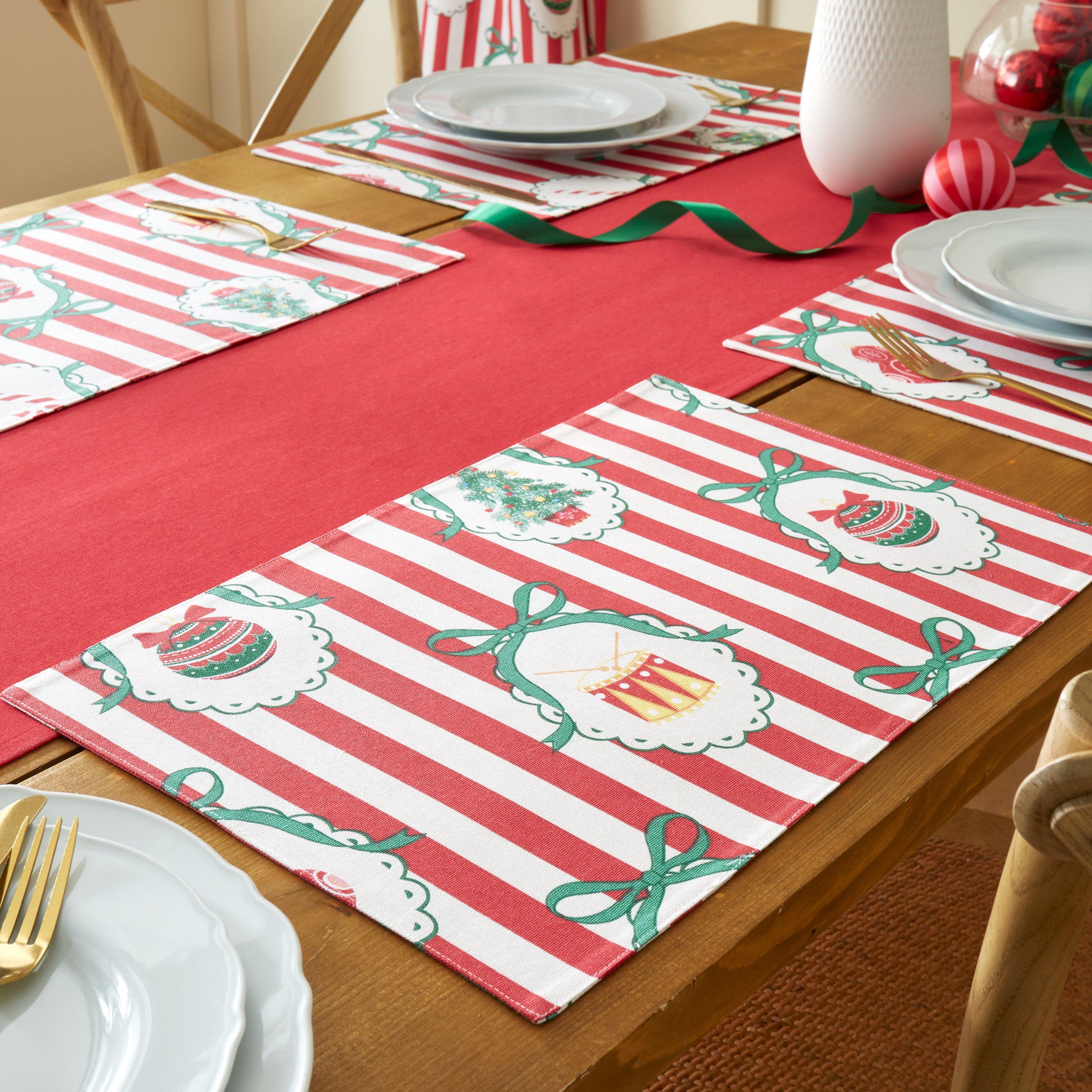 Red - Catherine Lansfield - Christmas Vintage Stripe Dining Placemat 4 Pack - 1