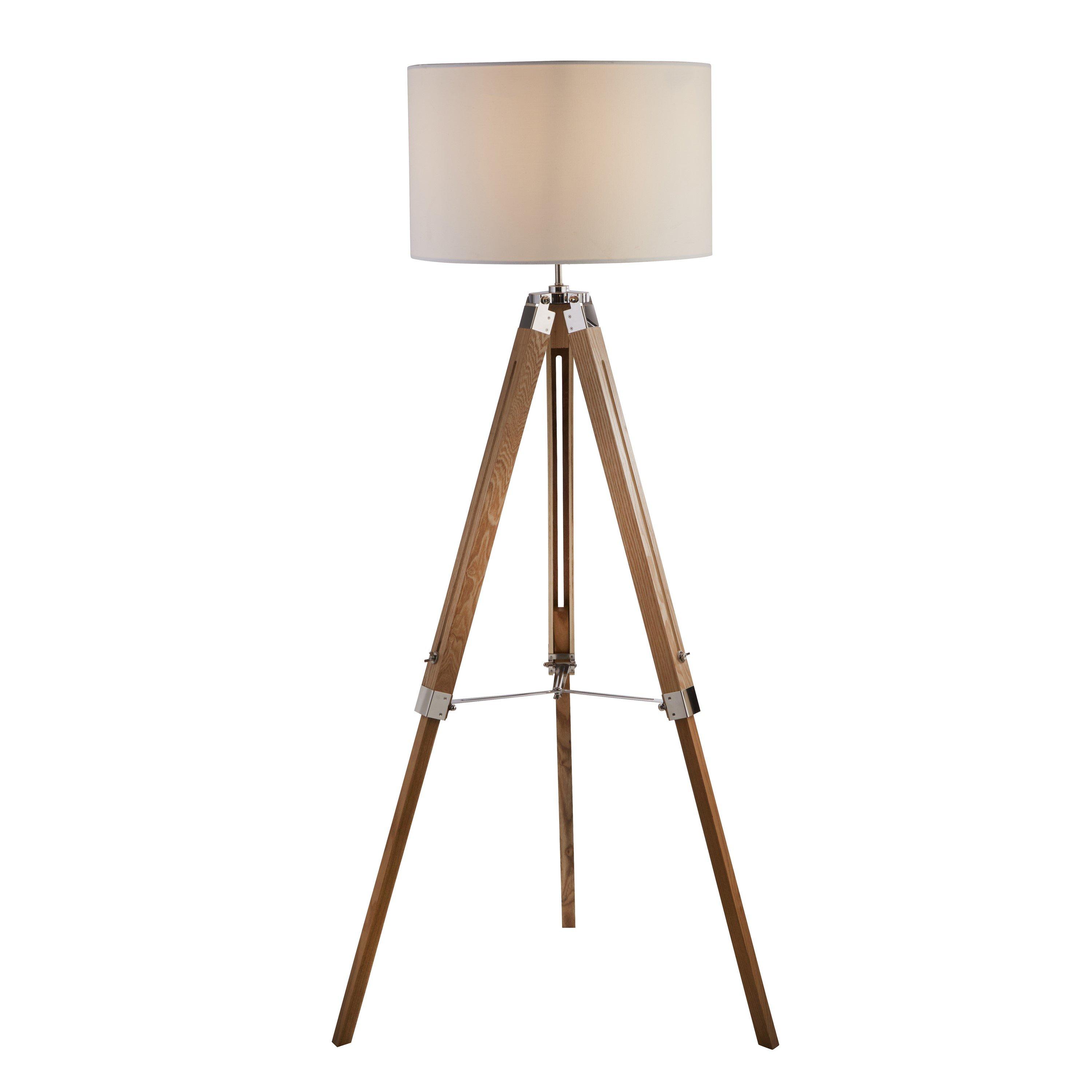Natural - Lighting Collection - Light Wood Base Floor Lamp With Cream Linen Shade - 2