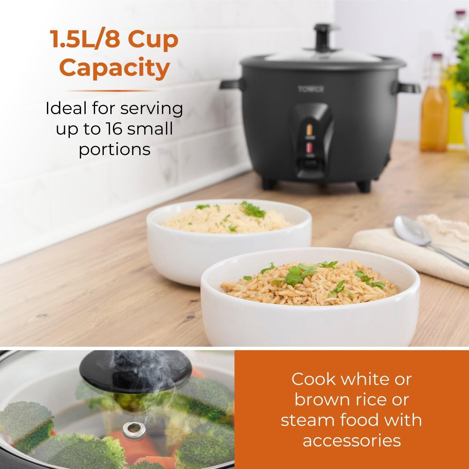 Black - Tower - Tower 1.5L/8-Cup Electric Rice Cooker - 4