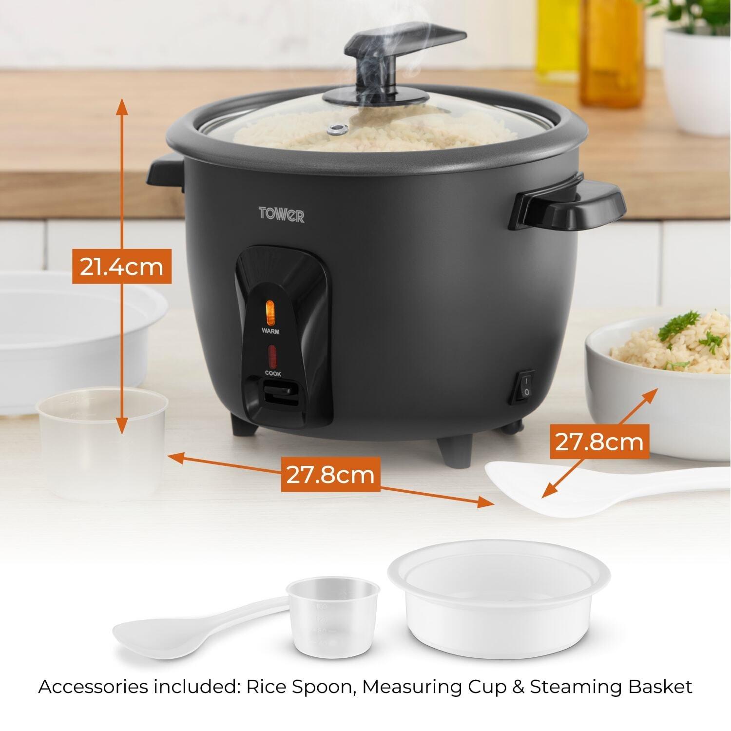 Black - Tower - Tower 1.5L/8-Cup Electric Rice Cooker - 6