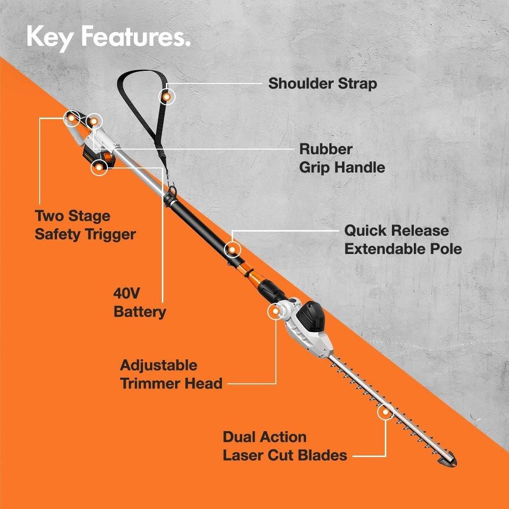 Grey - VonHaus - VonHaus - 40V Cordless Pole Hedge Trimmer - 2