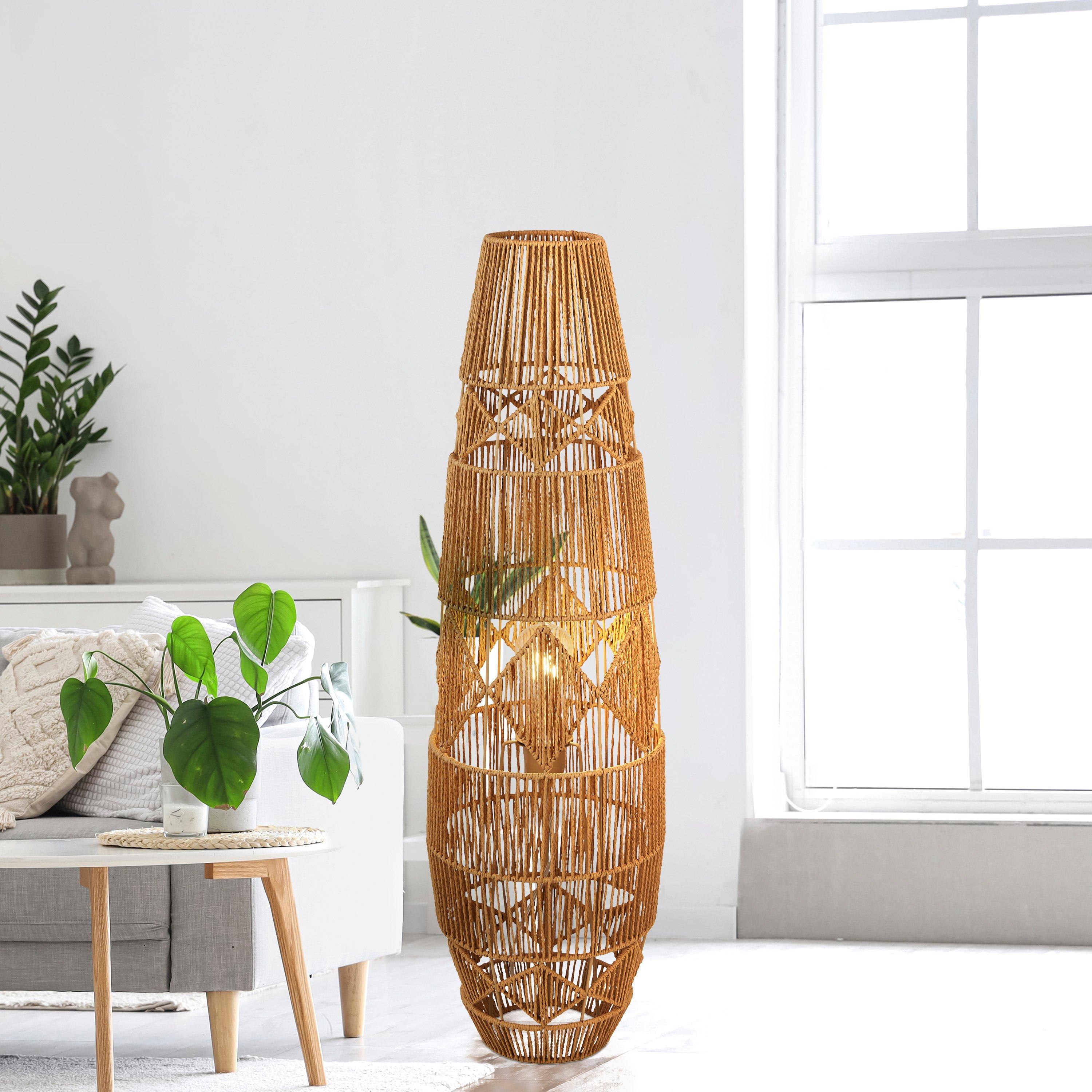 Lighting Collection  Diamond Pattern Rattan Floor Lamp - Brown