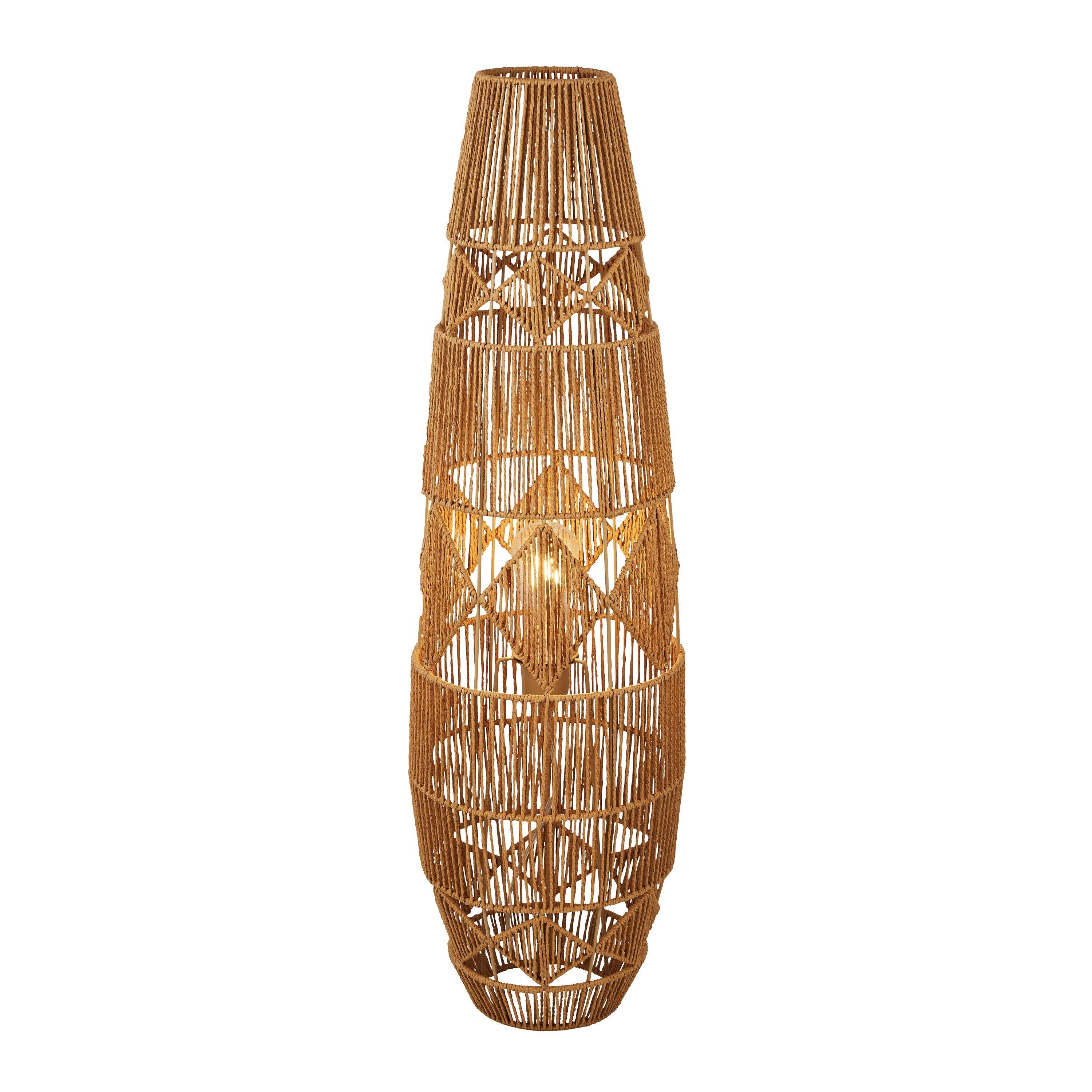 Brown - Lighting Collection - Diamond Pattern Rattan Floor Lamp - 2