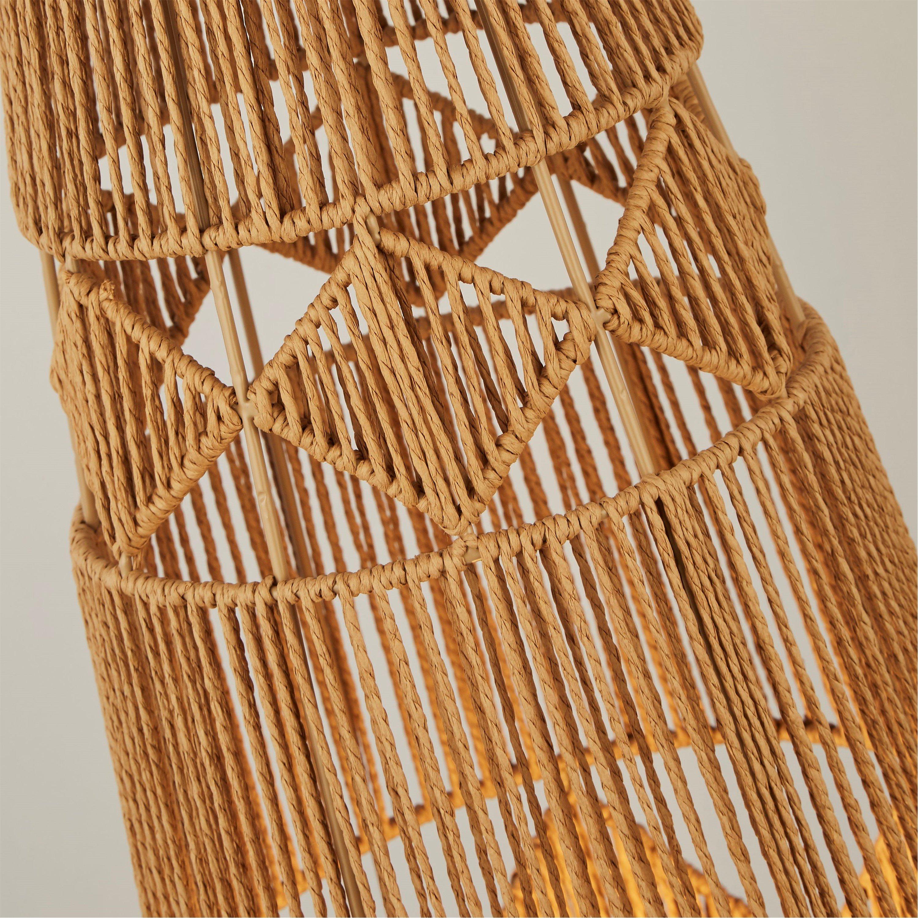 Brown - Lighting Collection - Diamond Pattern Rattan Floor Lamp - 4