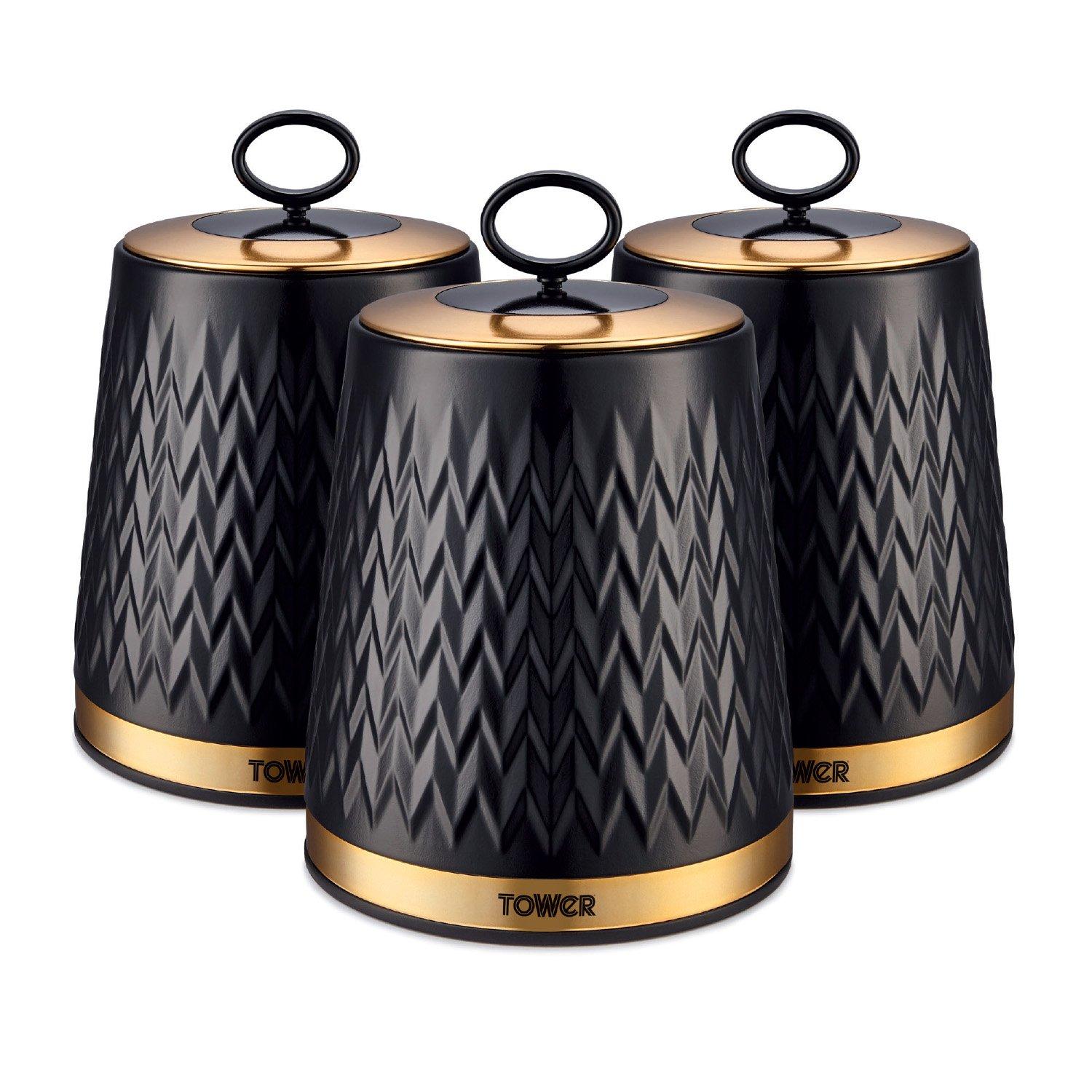 Black - Tower - Empire Set Of 3 Canisters - 1