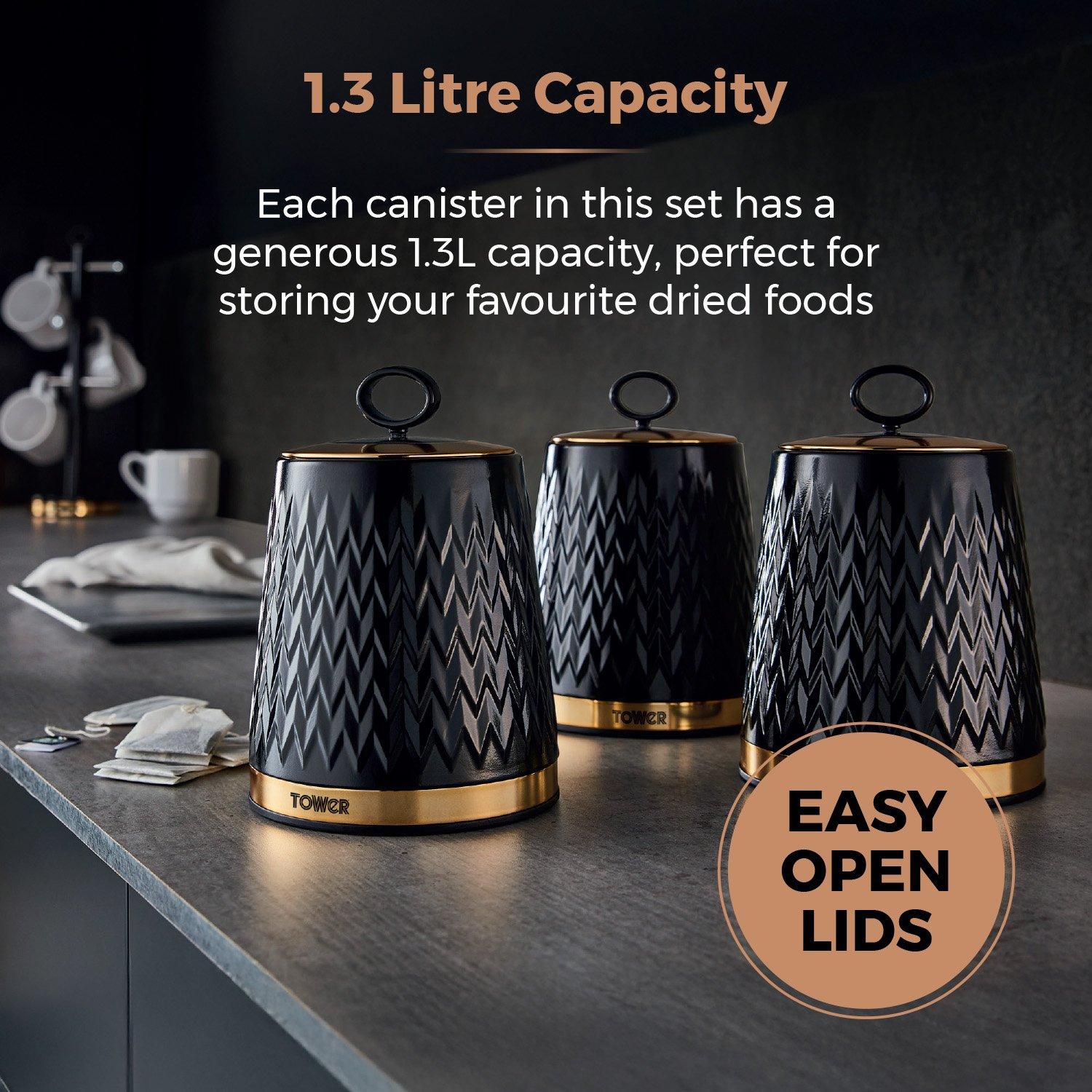 Black - Tower - Empire Set Of 3 Canisters - 5