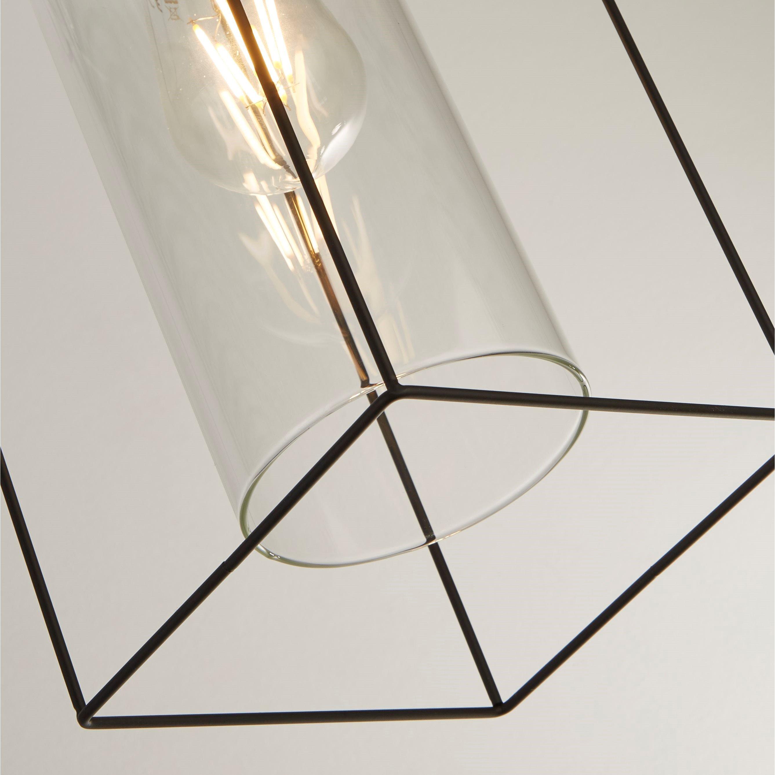 Lighting Collection Black Frame 3lt Bar With Clear Inner Glass | FRASERS