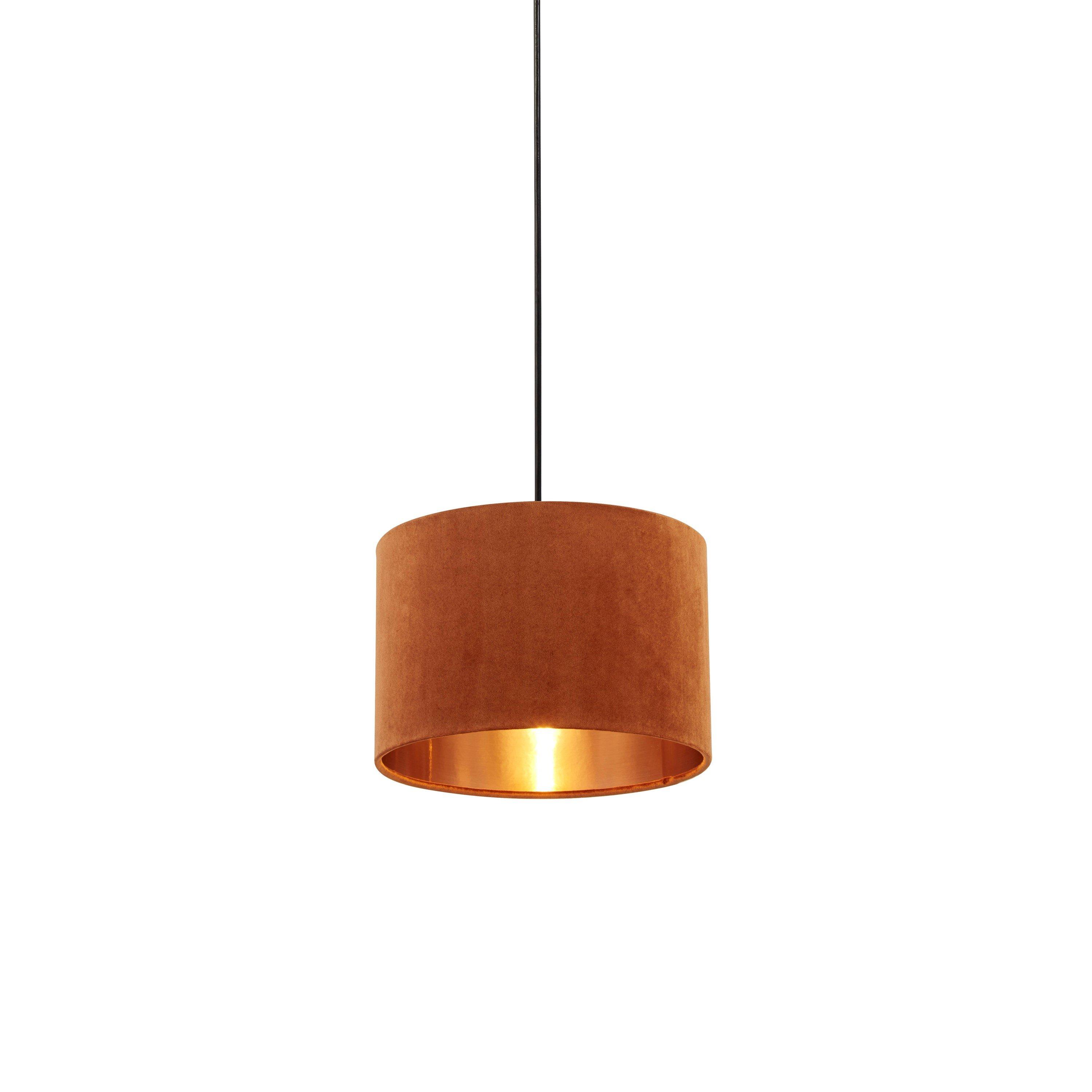 Orange - Lighting Collection - BURNT ORANGE VELVET DRUM SHADE & COPPER INNER (D30 - 1