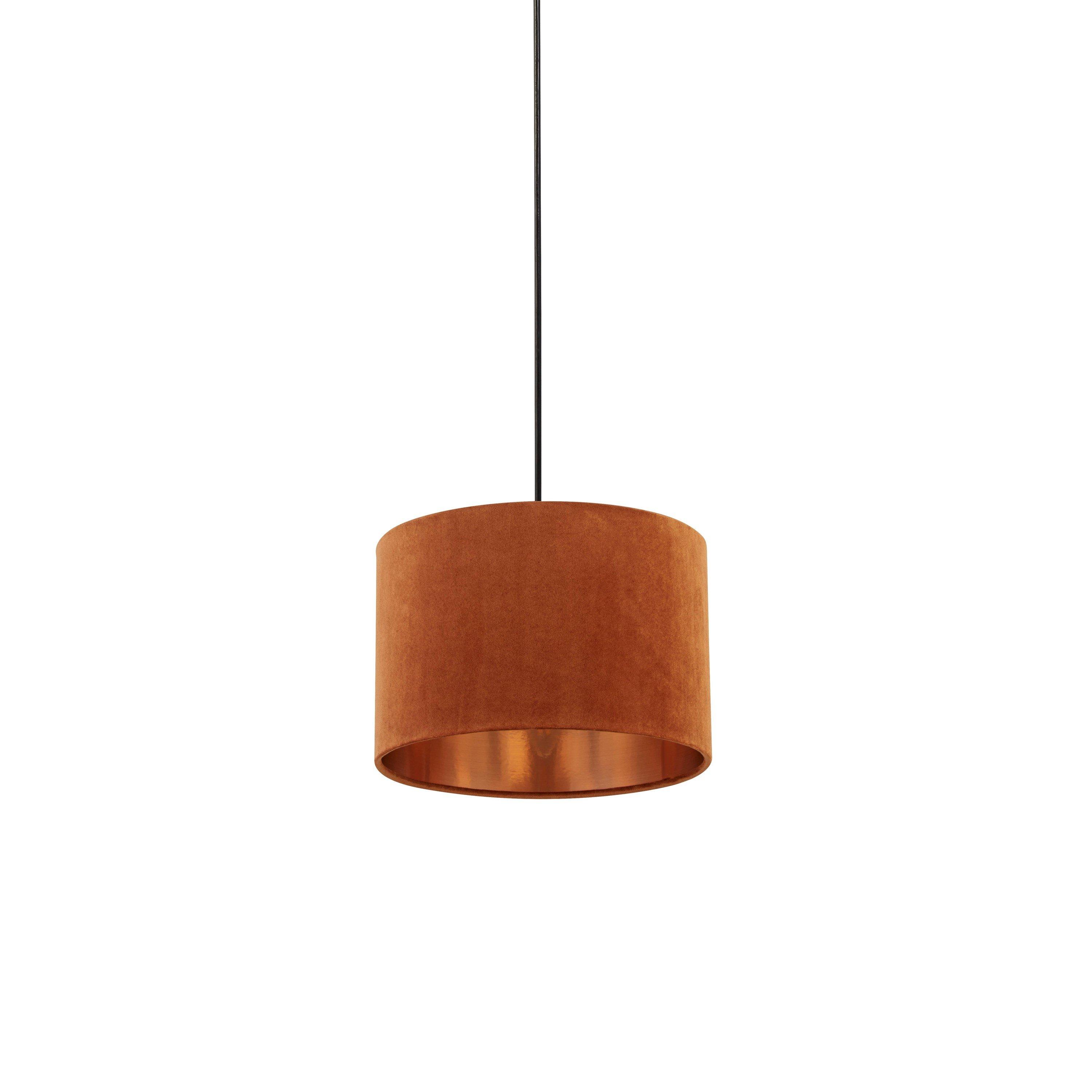 Orange - Lighting Collection - BURNT ORANGE VELVET DRUM SHADE & COPPER INNER (D30 - 2