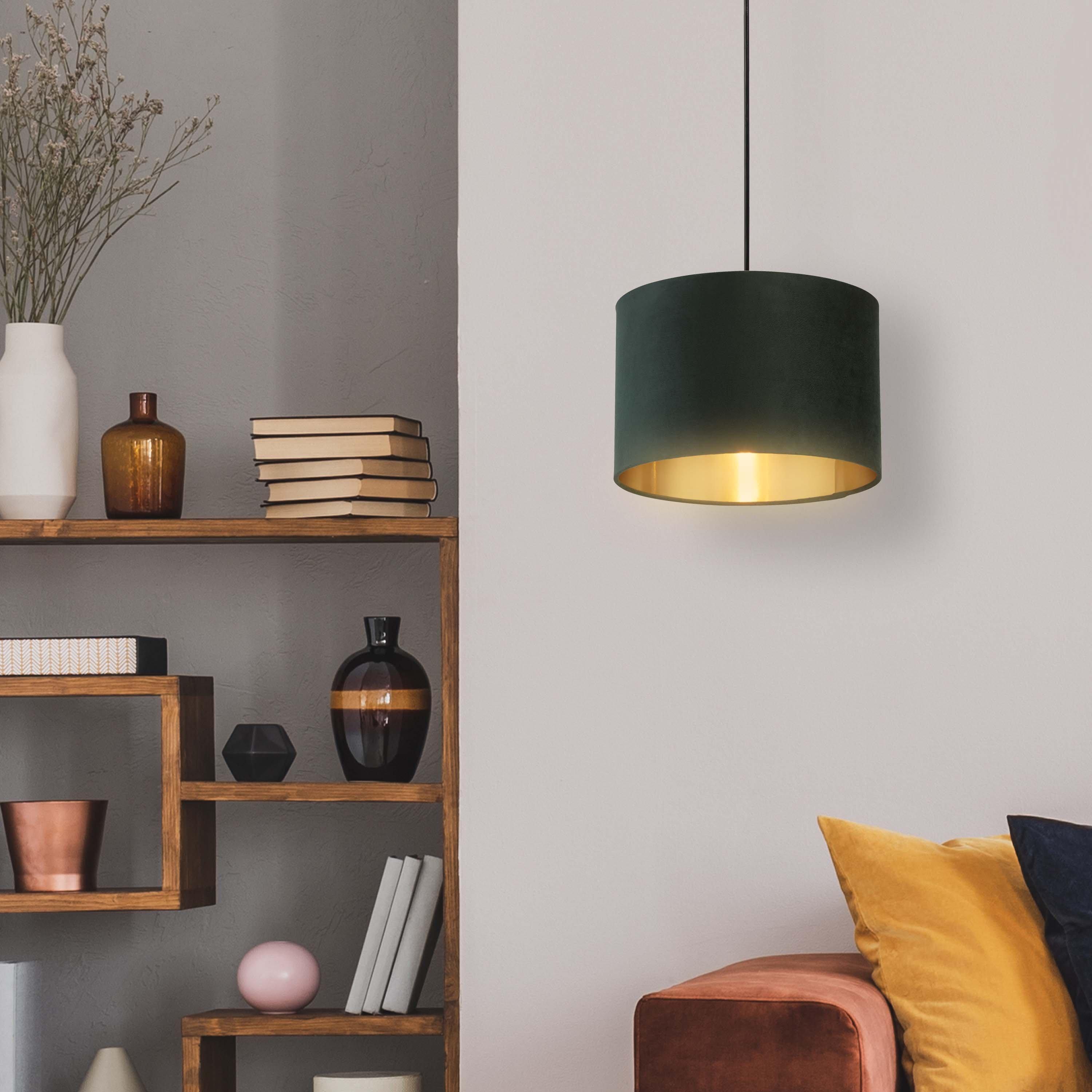 Green - Lighting Collection - GREEN VELVET DRUM SHADE & GOLD INNER (D30cm) - 1