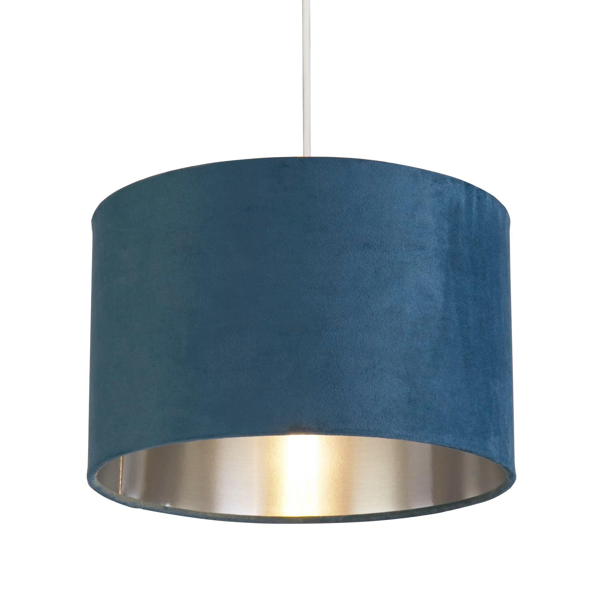 Teal - Lighting Collection - TEAL VELVET DRUM SHADE & SILVER INNER (D27cm) - 2