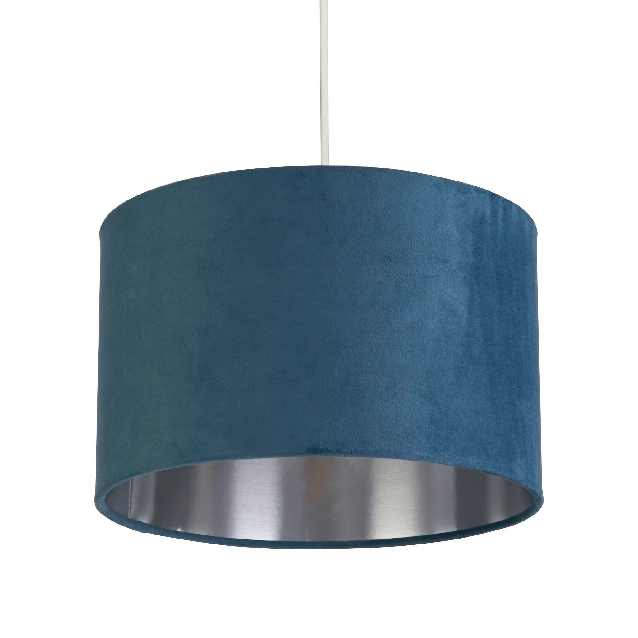 Teal - Lighting Collection - TEAL VELVET DRUM SHADE & SILVER INNER (D27cm) - 3