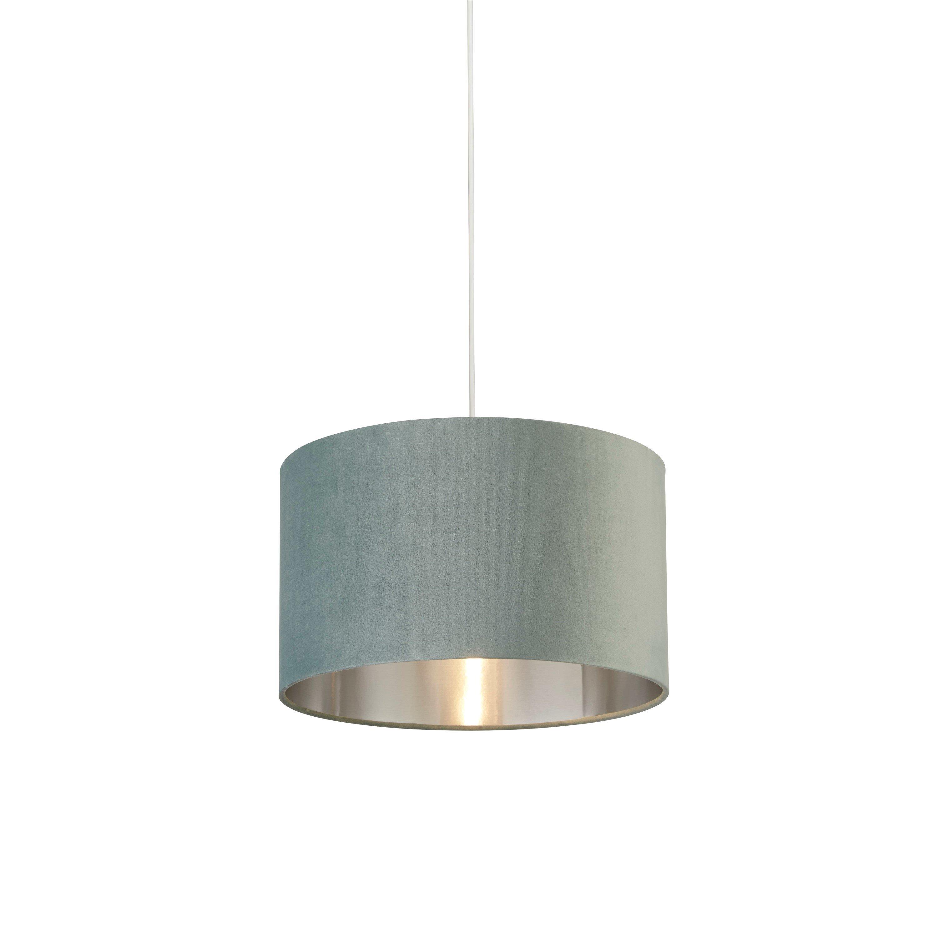 Green - Lighting Collection - SAGE GREEN VELVET DRUM SHADE & SILVER INNER (D30cm - 1
