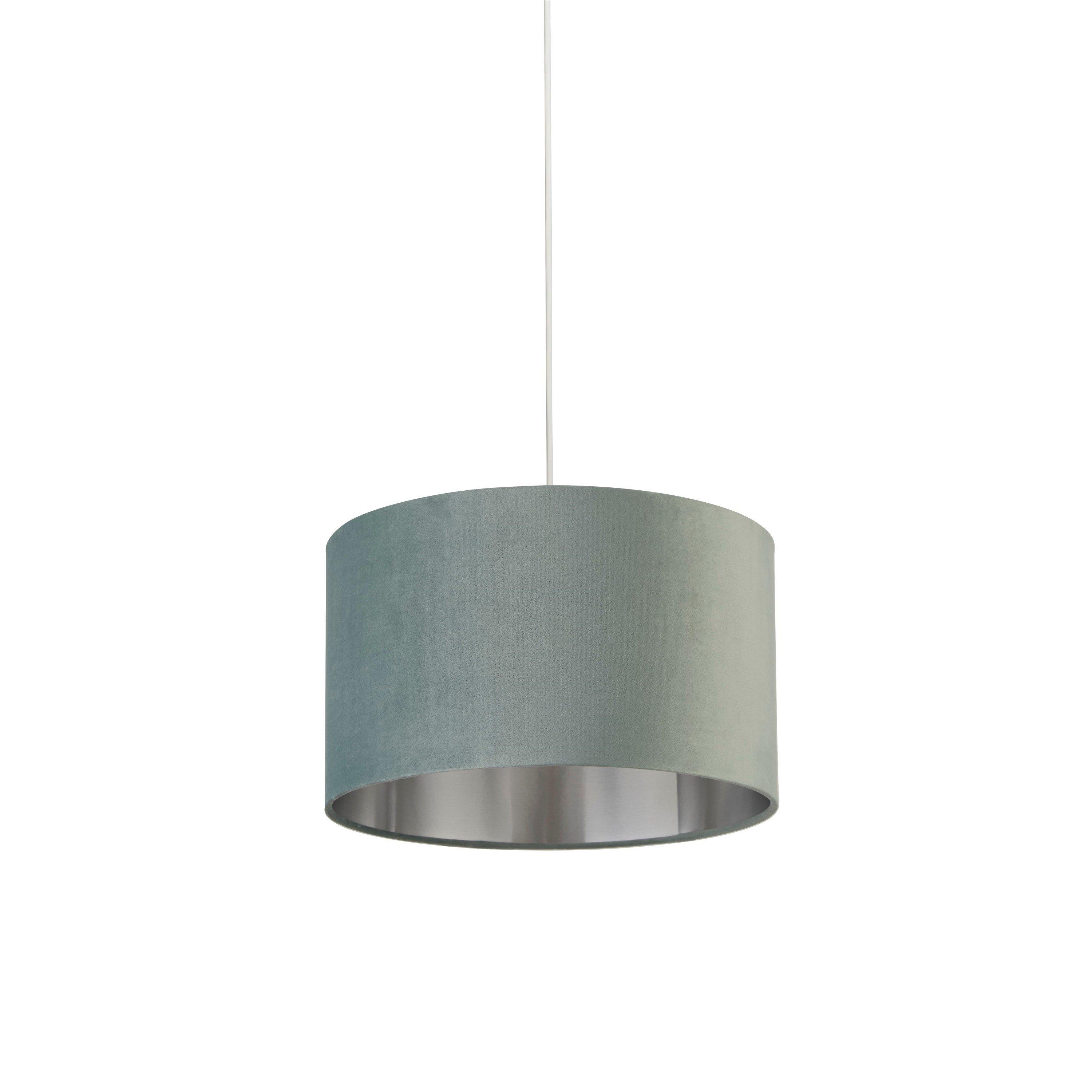 Green - Lighting Collection - SAGE GREEN VELVET DRUM SHADE & SILVER INNER (D30cm - 2