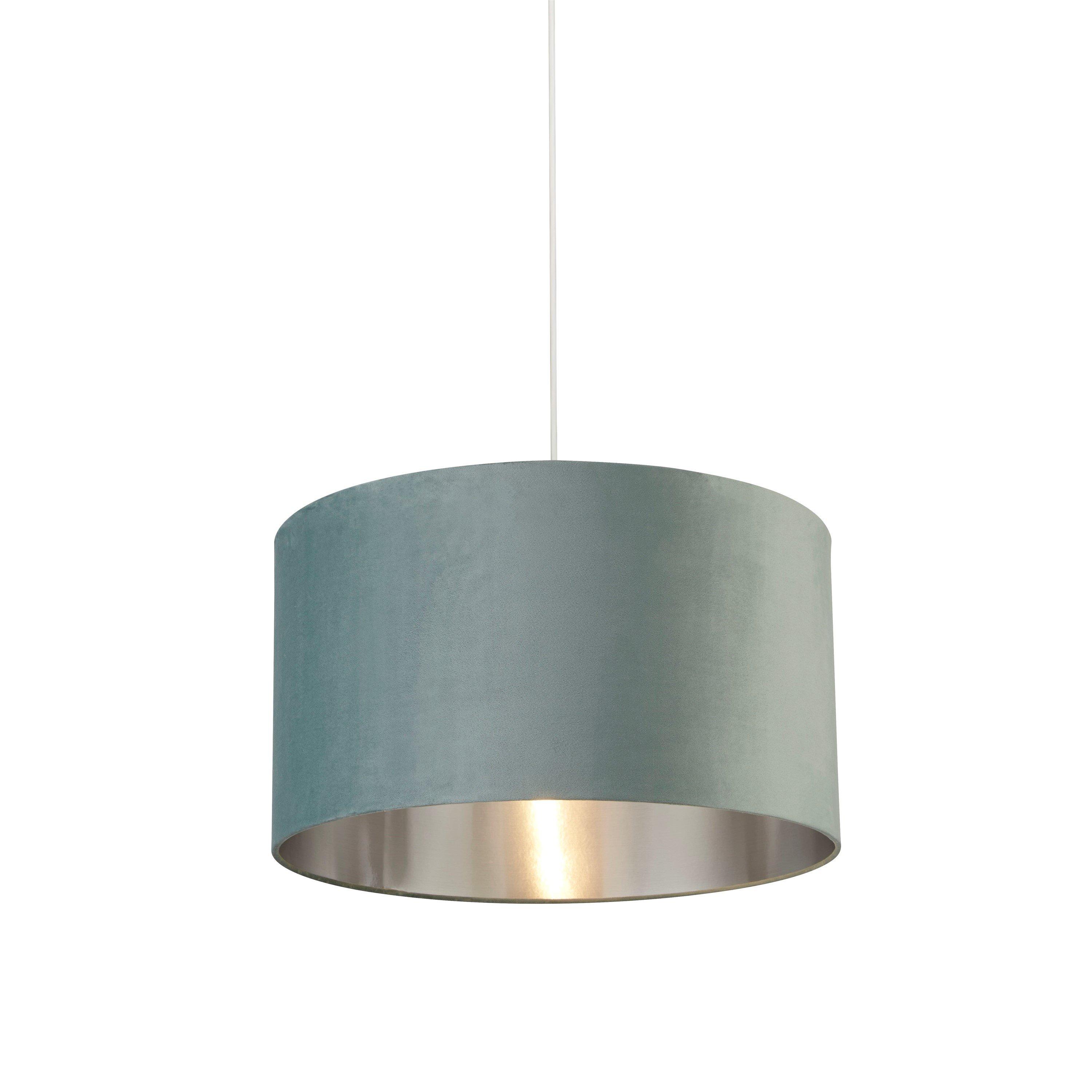Green - Lighting Collection - SAGE GREEN VELVET DRUM SHADE & SILVER INNER (D50cm - 1