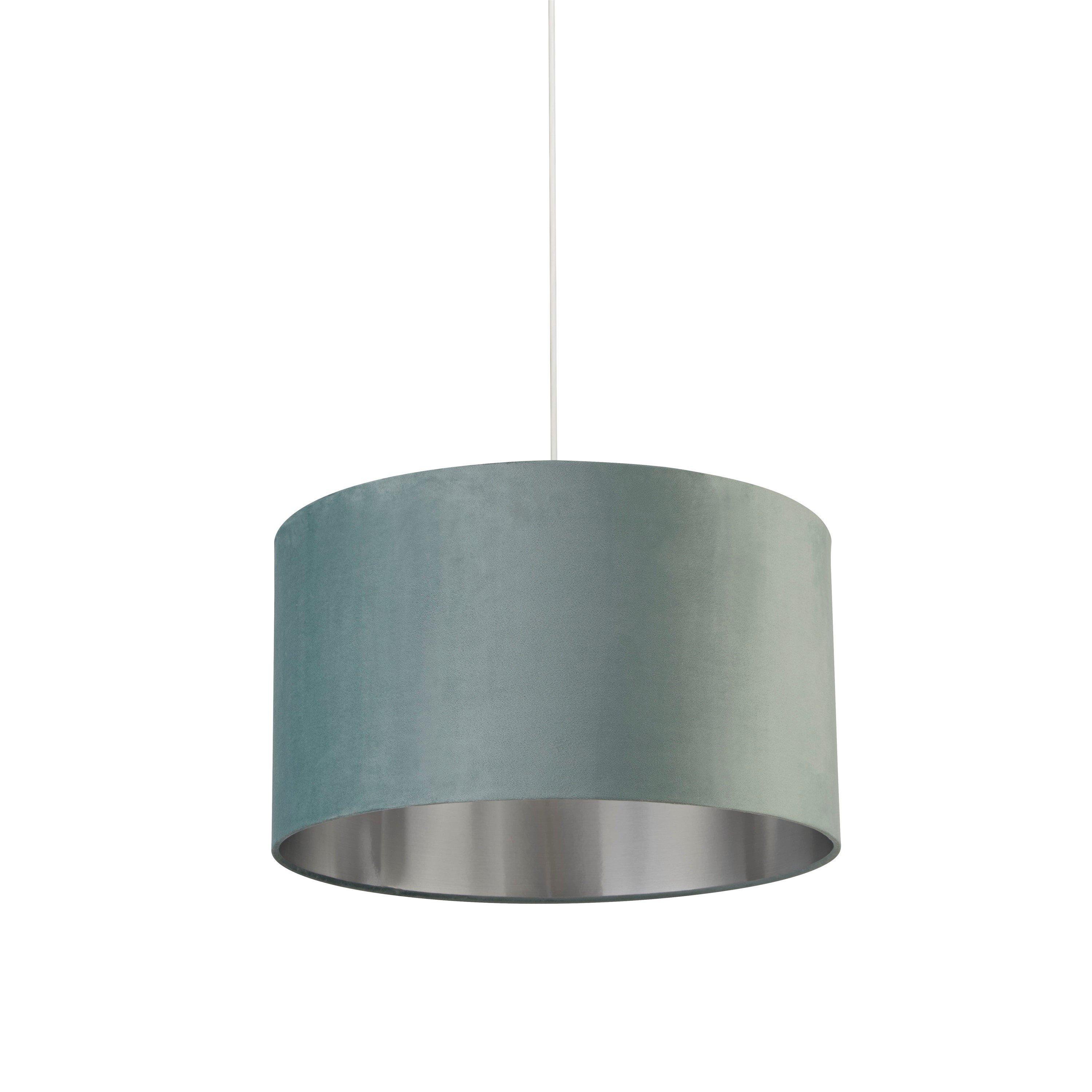 Green - Lighting Collection - SAGE GREEN VELVET DRUM SHADE & SILVER INNER (D50cm - 2