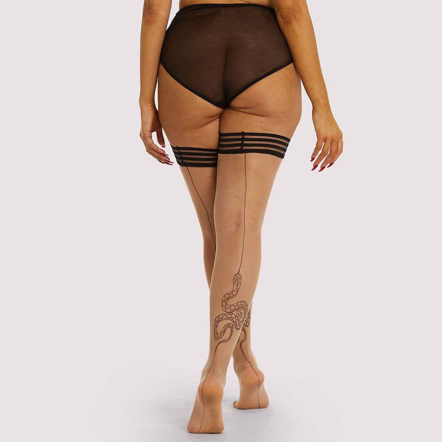 Black - Playful Promises - Snake Hold-Up Stockings - 2