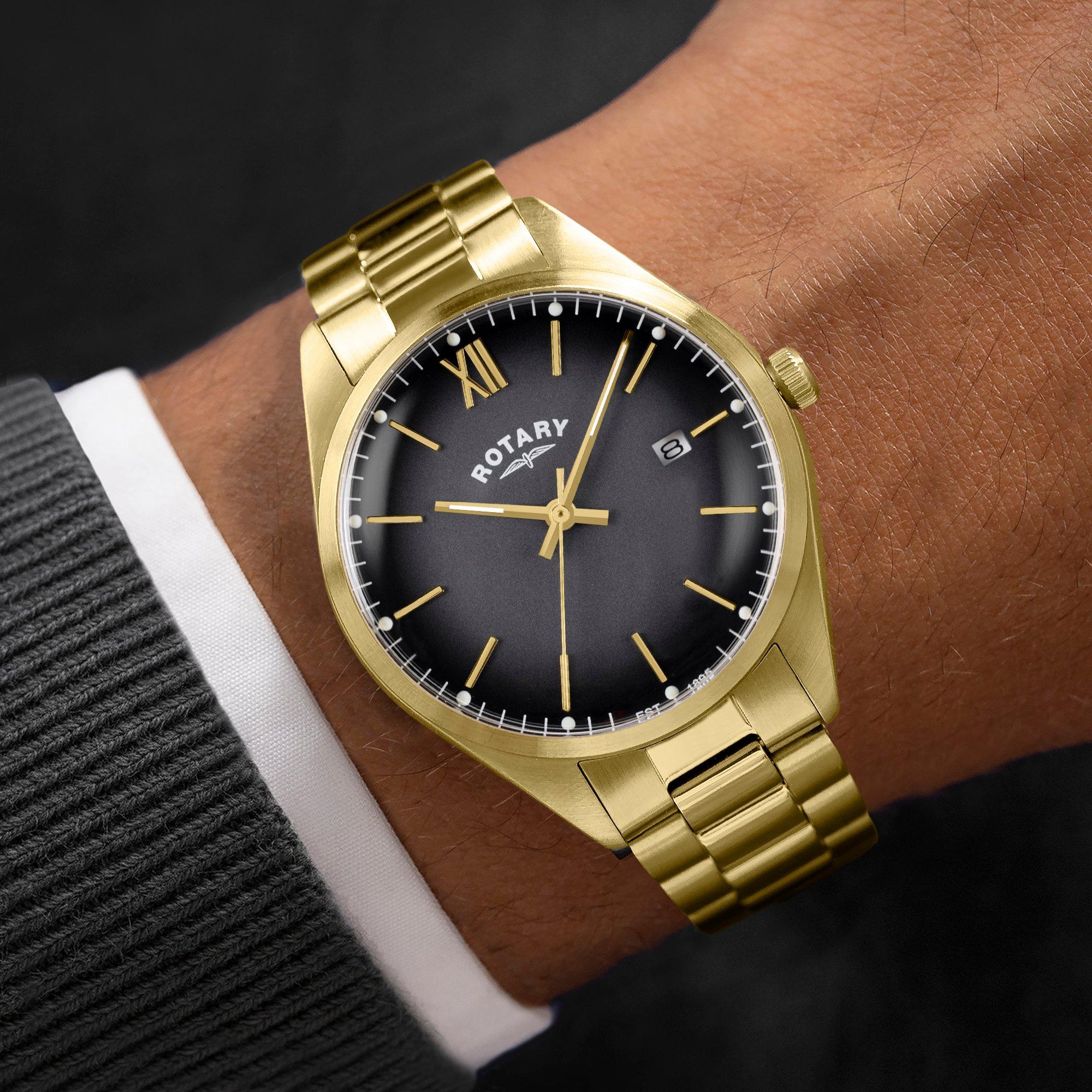 Silver - Rotary - Rotary Mens Heritage Grey Dial SS Bracelet Watch - 3