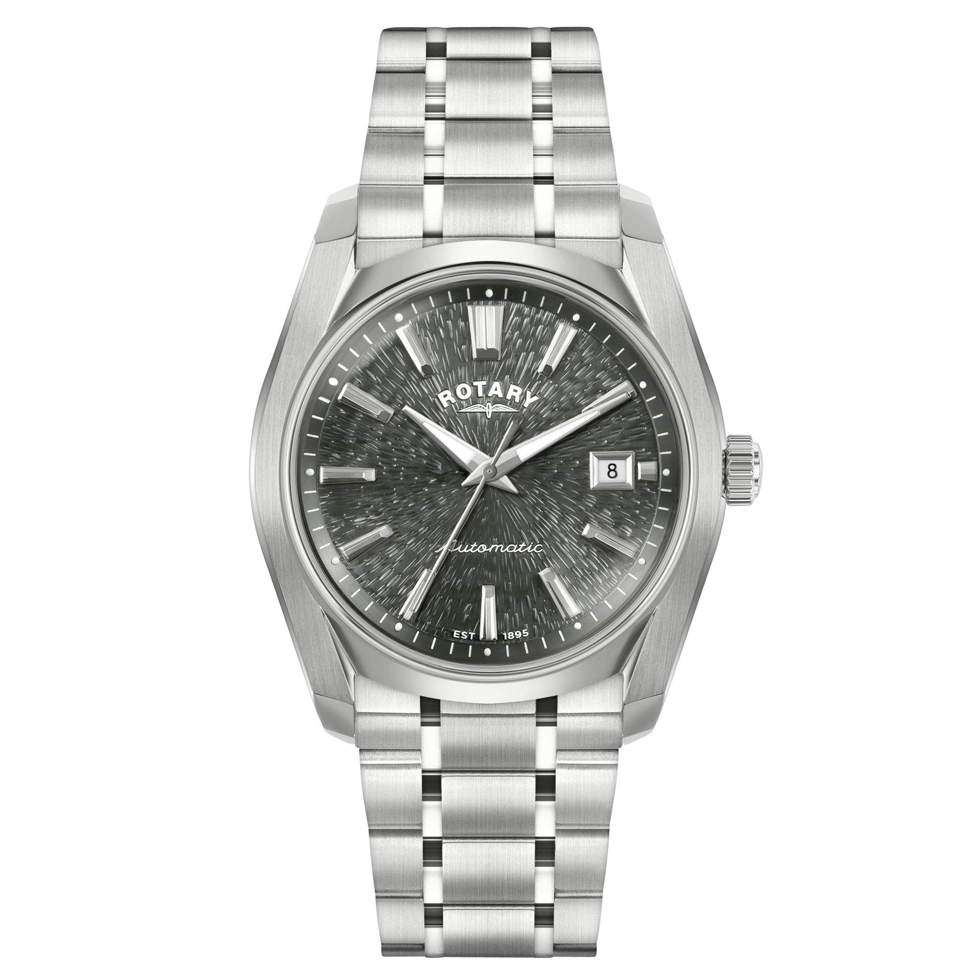 Silver - Rotary - Rotary Mens Lumen Grey Dial SS Bracelet Watch - 1