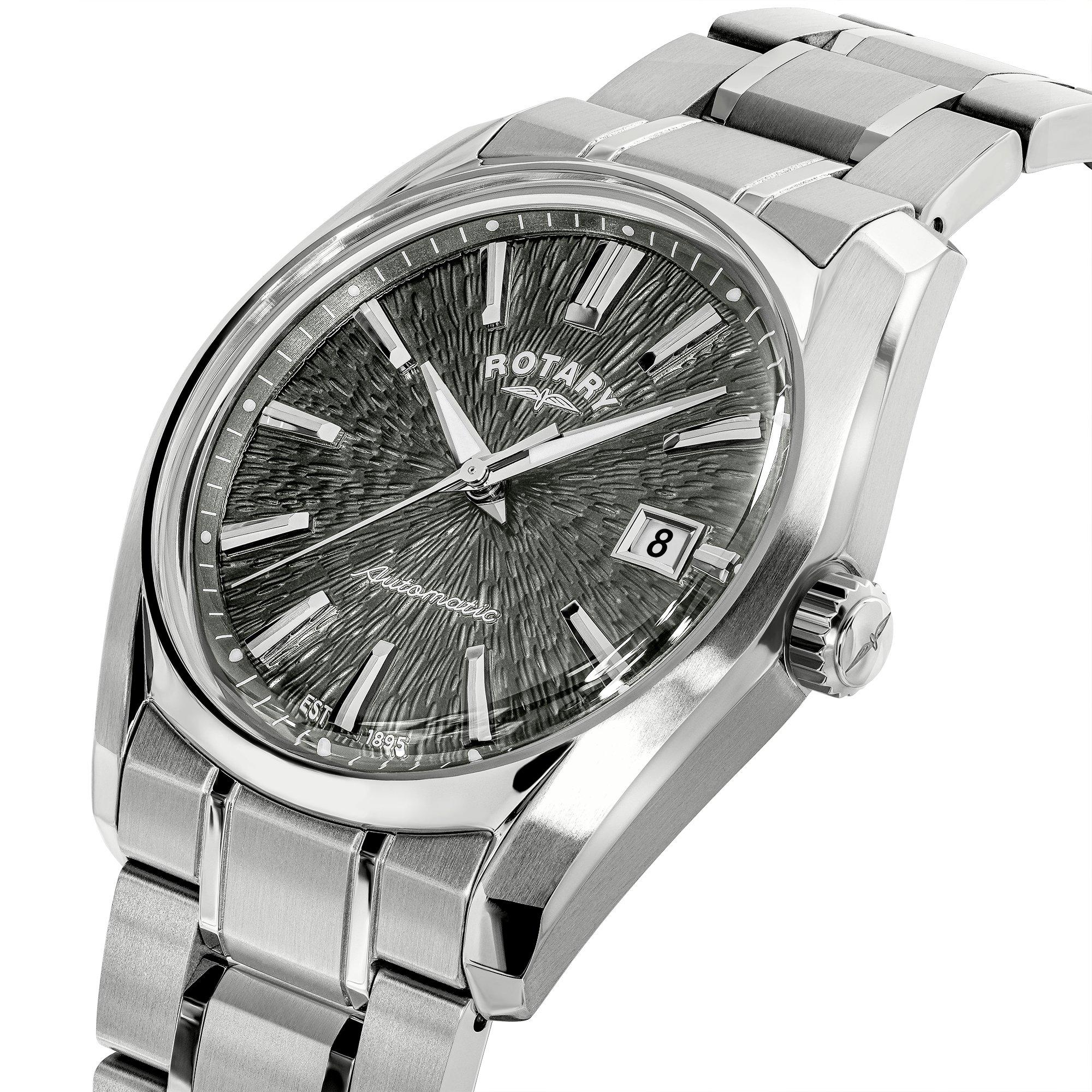 Silver - Rotary - Rotary Mens Lumen Grey Dial SS Bracelet Watch - 2