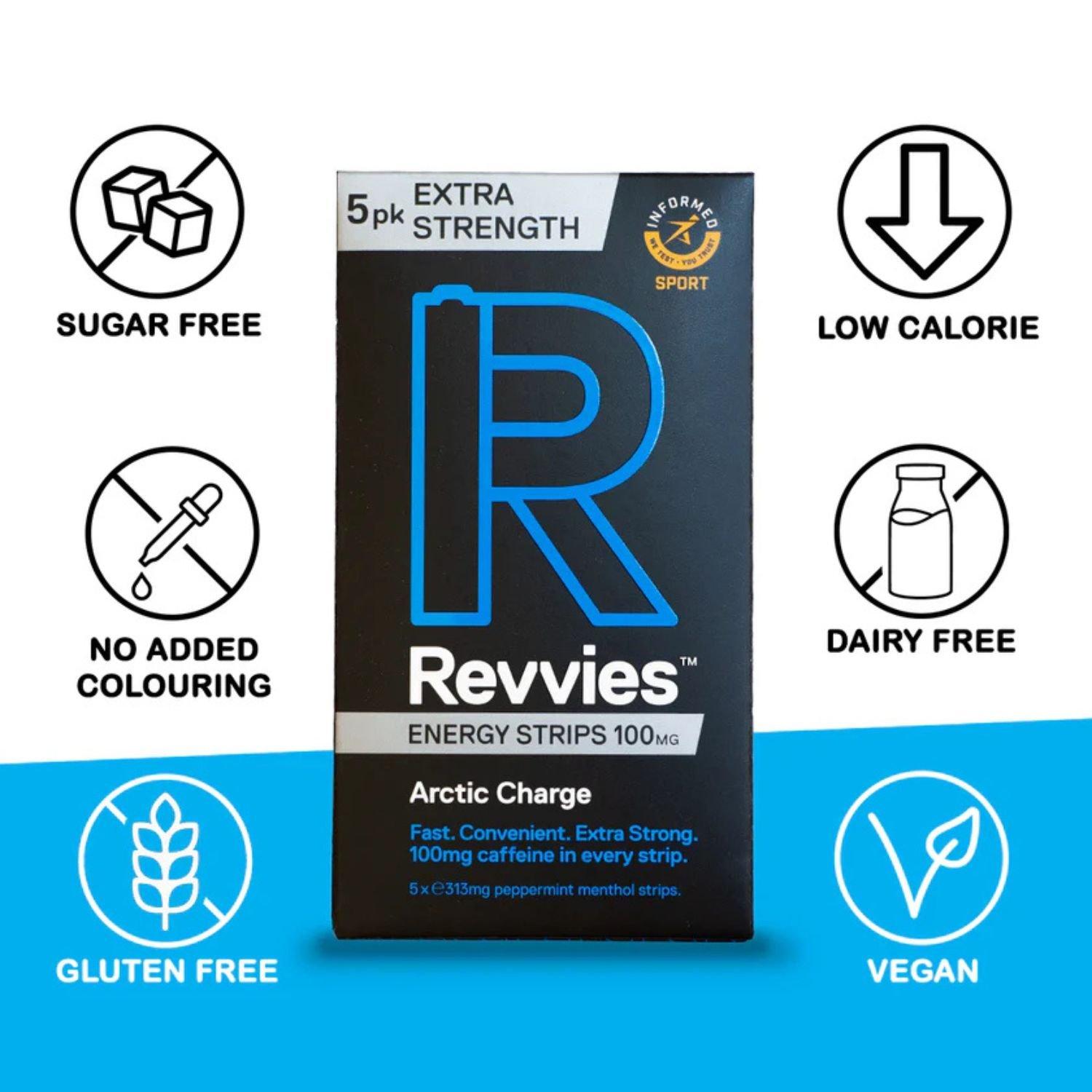Artic Charge - Revvies - Energy Strips EXTRA STRENGTH - 100mg of Caffeine (12 x 5 Pack) - 3