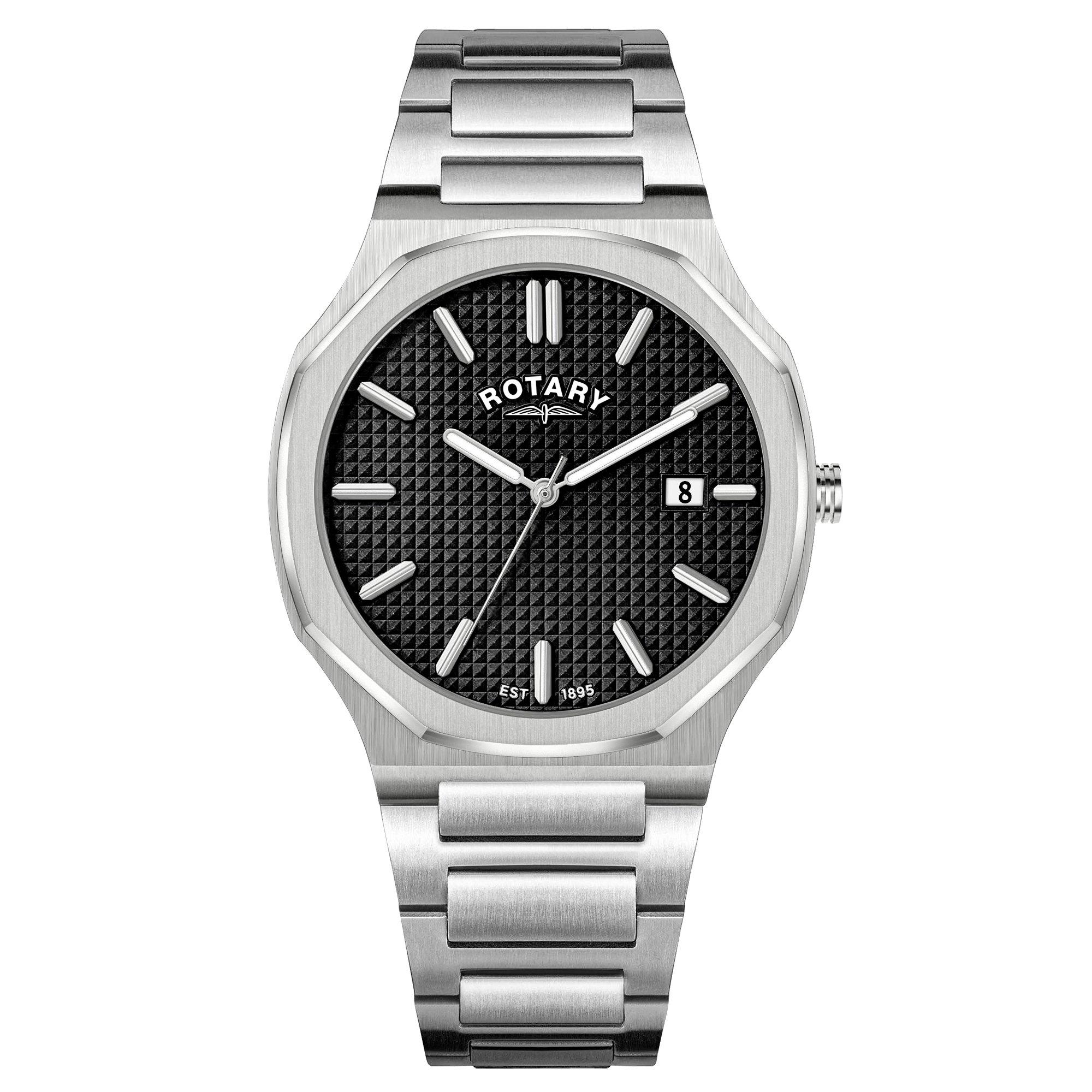 Silver - Rotary - Rotary Mens Heritage Octagonal SS Bracelet Watch - 1