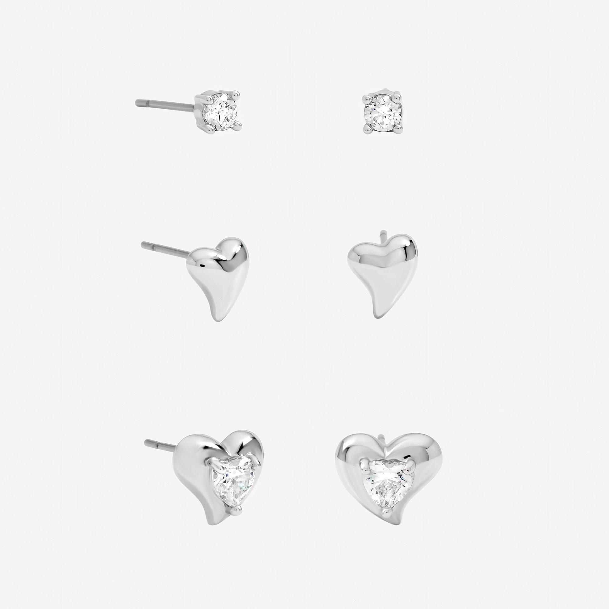 Silver - Jon Richard - Rhodium Cubic Zirconia Heart Earrings - Multipack