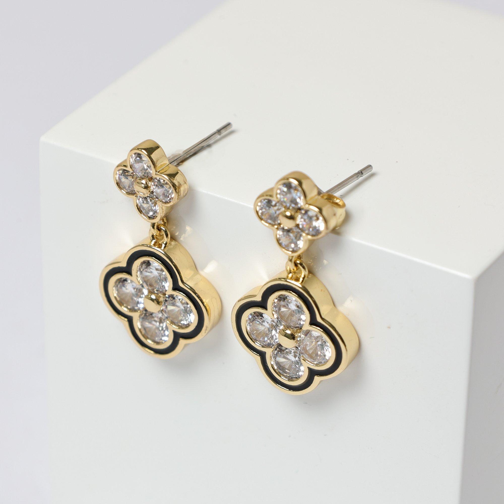 Gold - Jon Richard - 14K Gold Plated Jet Clover Earrings - Gift Box - 3
