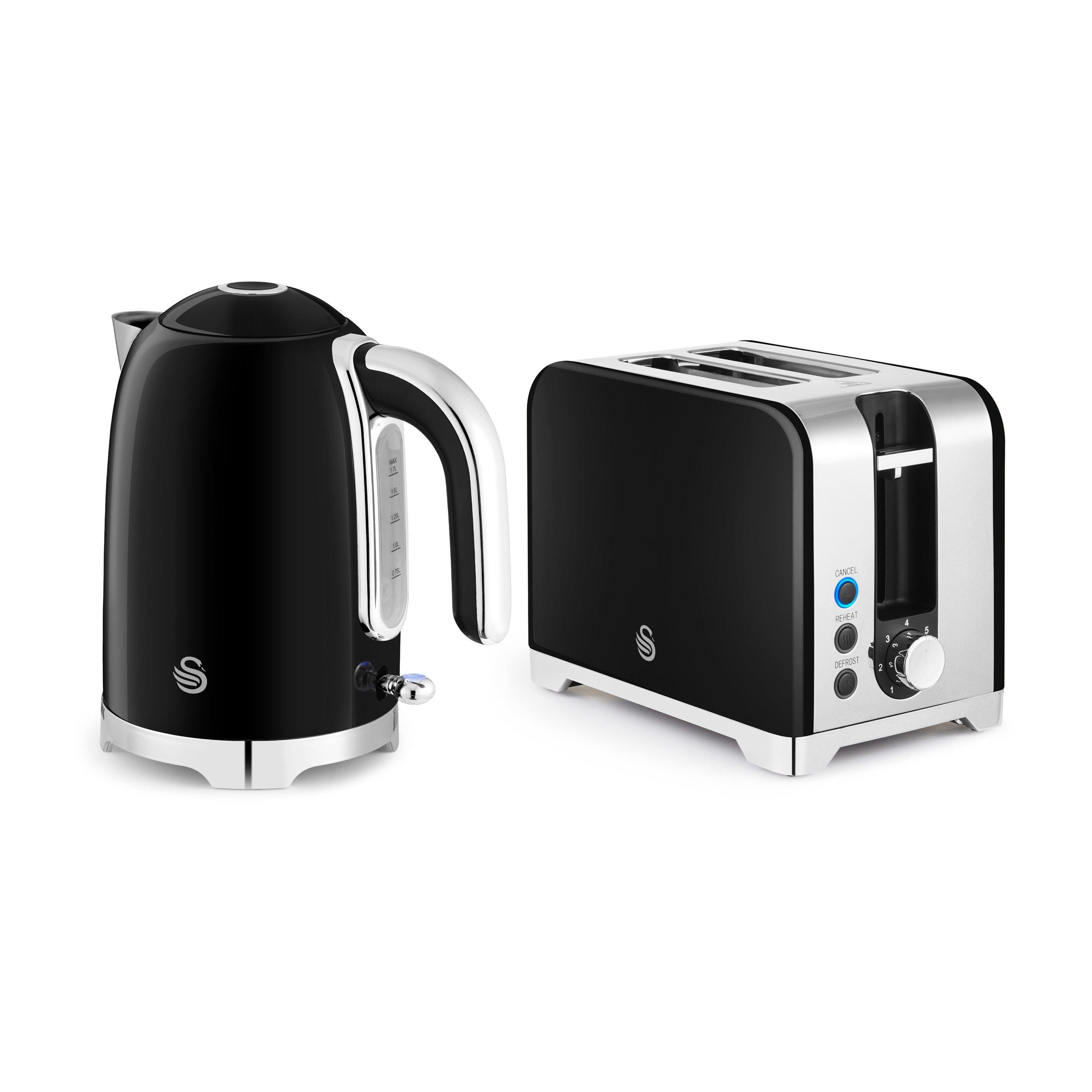 Black - Swan - Solace Kitchen Set - 1.7L Kettle and 930W Toaster - 1