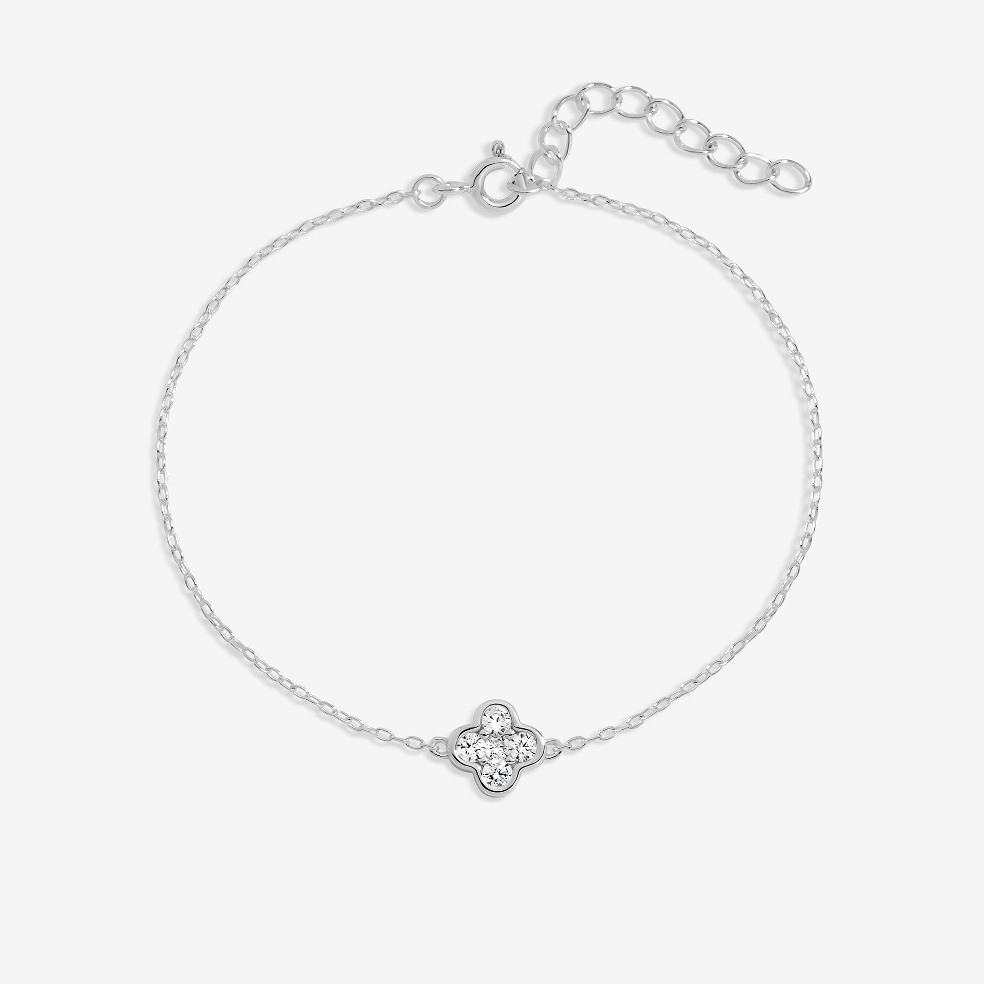 Silver - Simply Silver - Sterling Silver 925 Cubic Zirconia Clover Bracelet - 1
