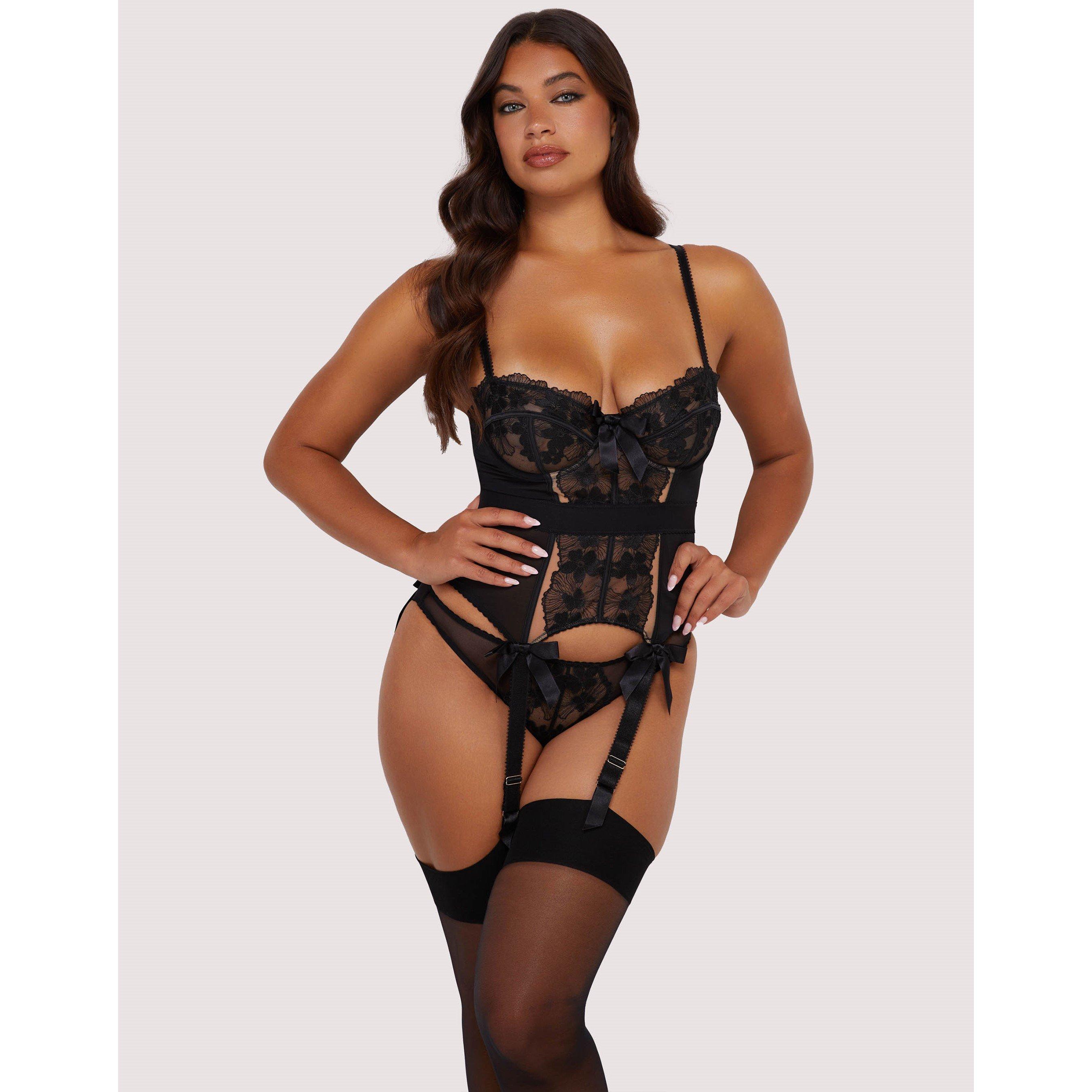 Black - Playful Promises - Lillian Black Floral Embroidery Basque - 3