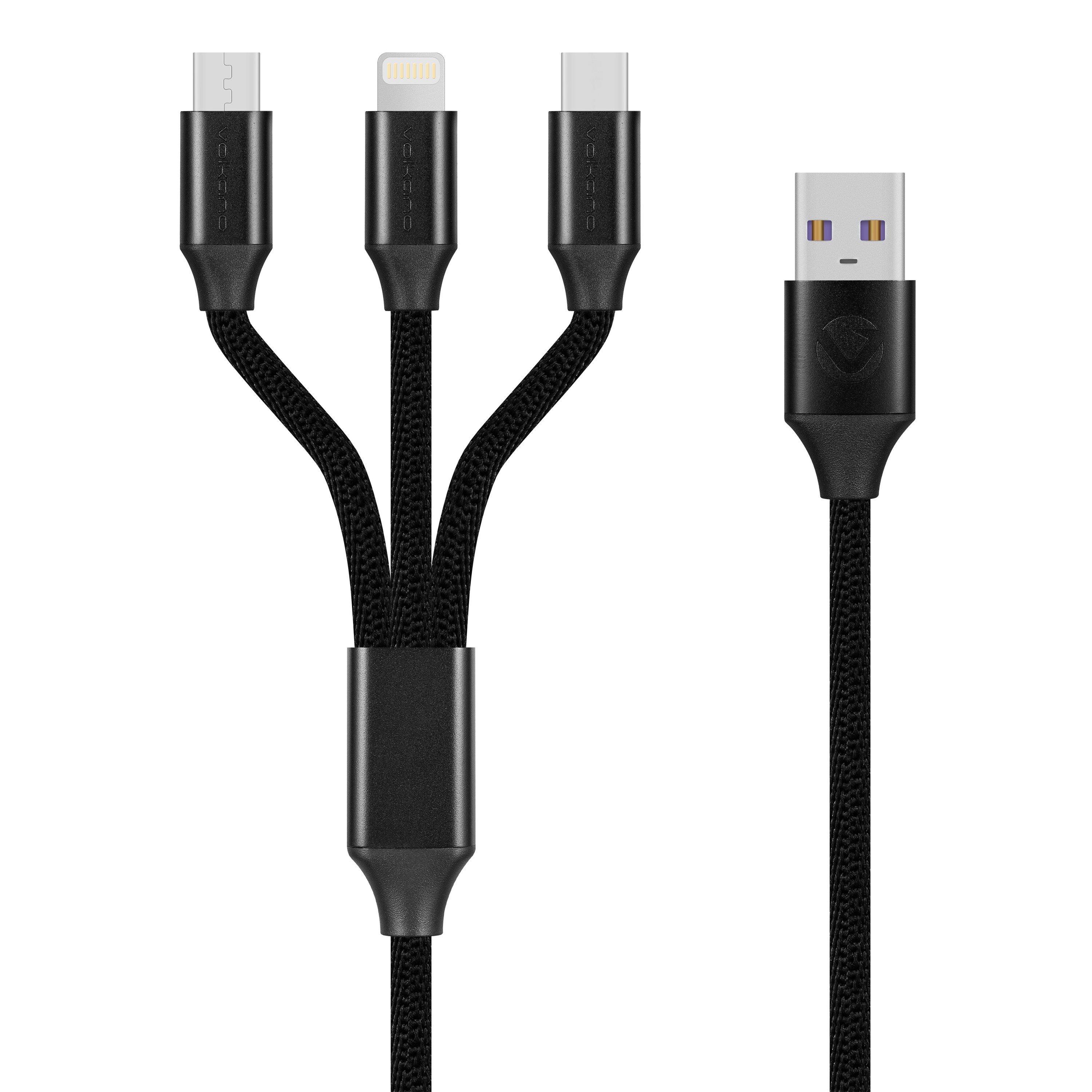 Black - Volkano - Volkano 60W 3in1 USB To Type-C Lightning & Micro - 1