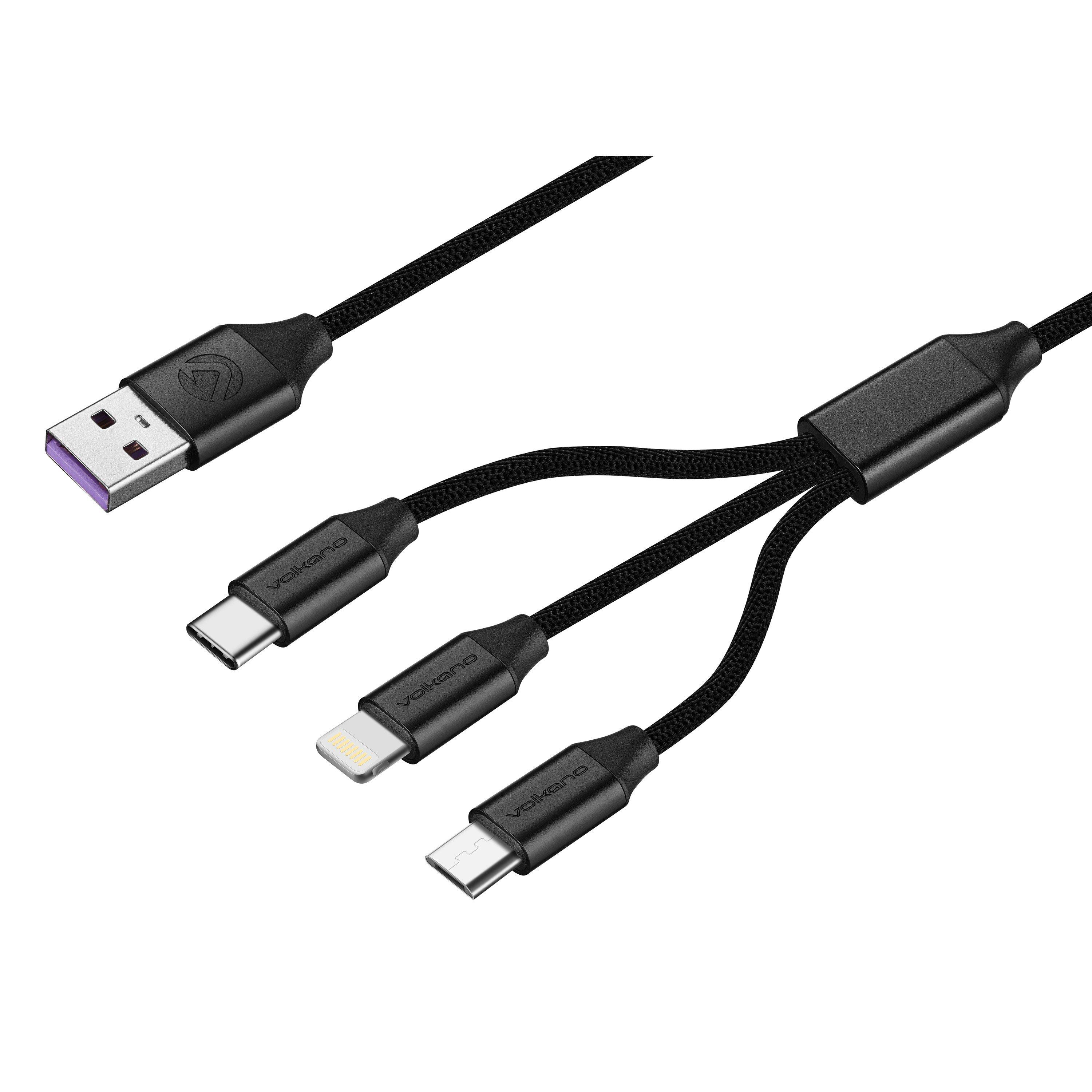 Black - Volkano - Volkano 60W 3in1 USB To Type-C Lightning & Micro - 2