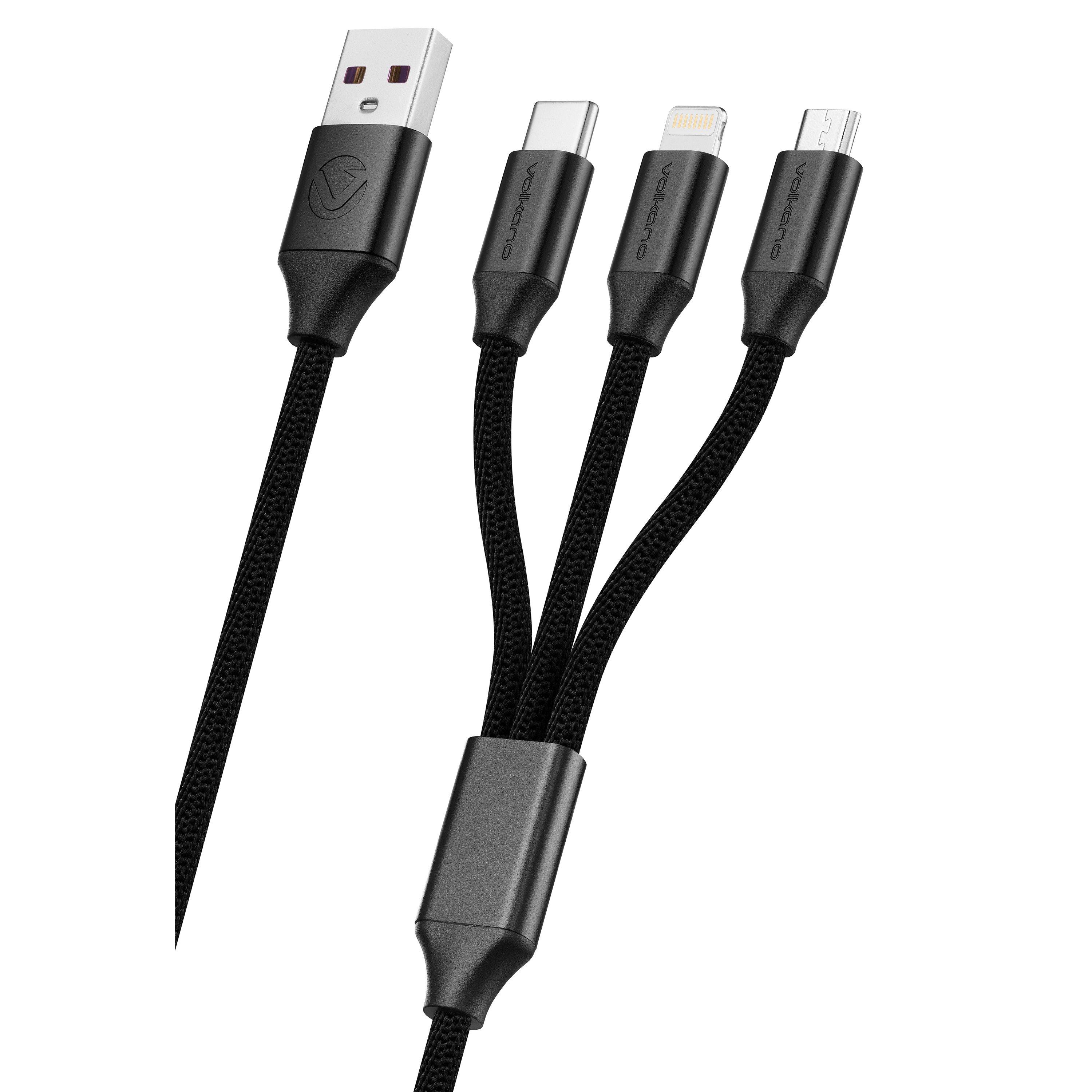 Black - Volkano - Volkano 60W 3in1 USB To Type-C Lightning & Micro - 3