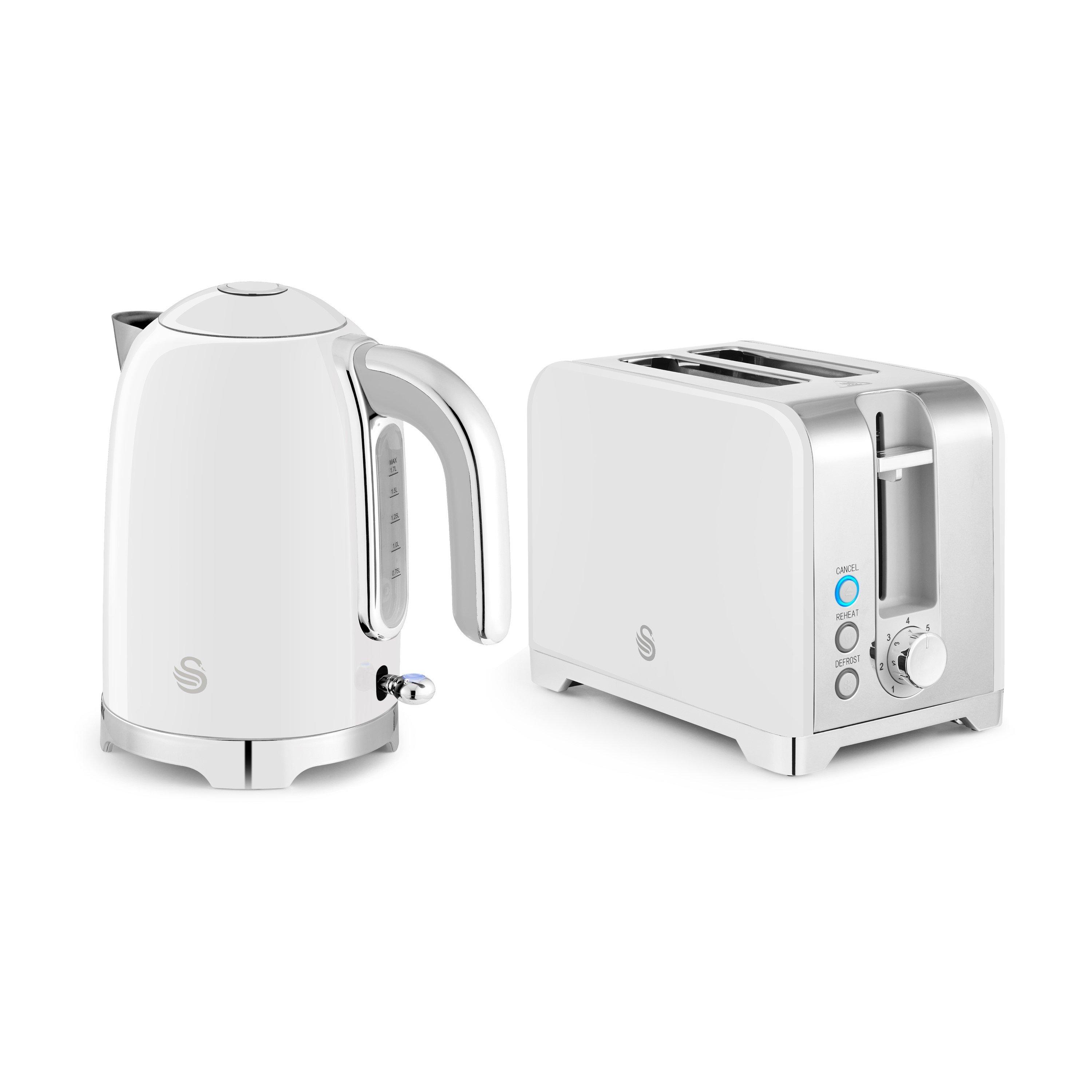 White With Chro - Swan - Swan Solace - Kettle 2 Slice Toaster - White - 1