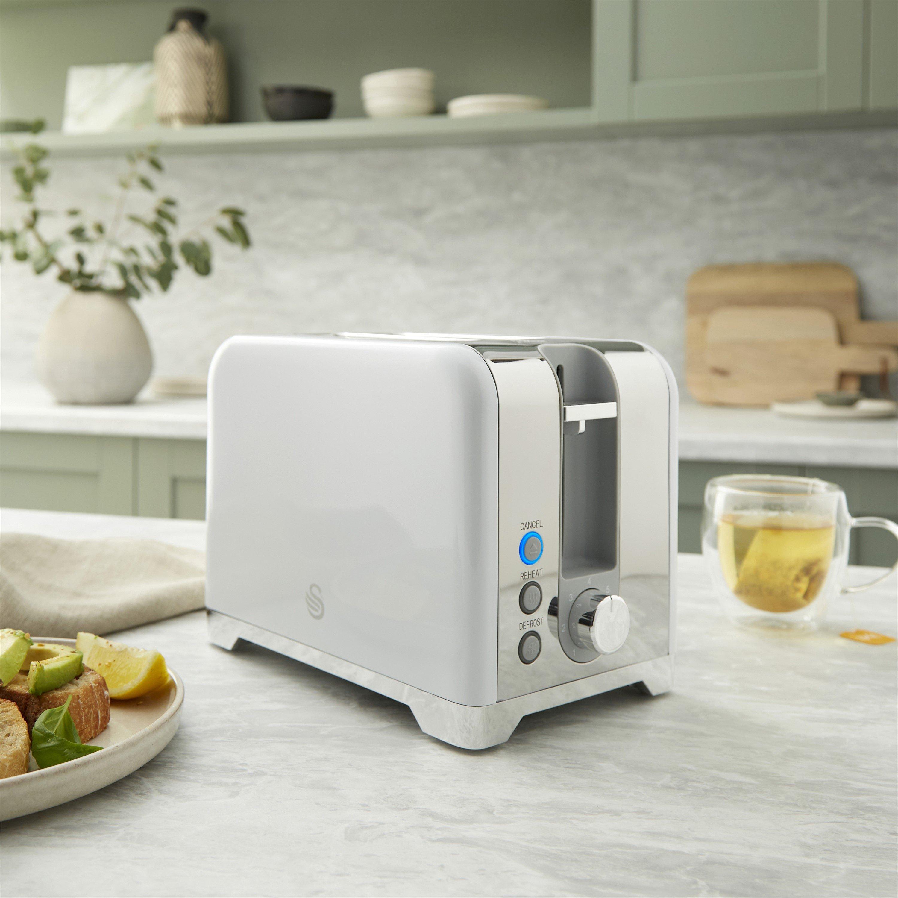 White With Chro - Swan - Swan Solace - Kettle 2 Slice Toaster - White - 5